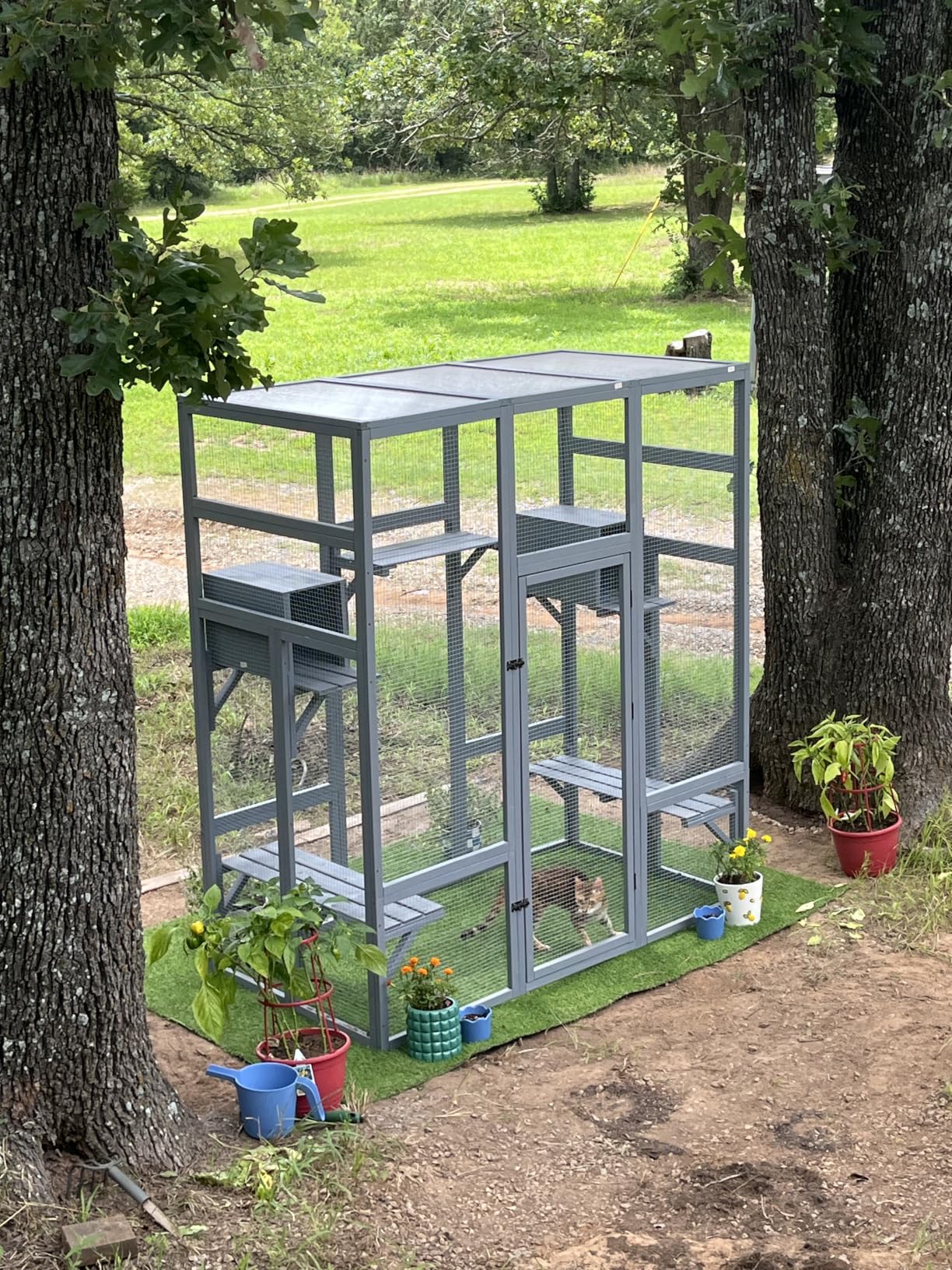 NYEEKOY 71Inches Large Wood Catio Outdoor Cat Enclosure with Perches and Condos, Cat House Indoor with Waterproof Roof, Cat Shelter 5 Platforms & 2 Resting Box, UV Resistant (Grey) customer photo 2