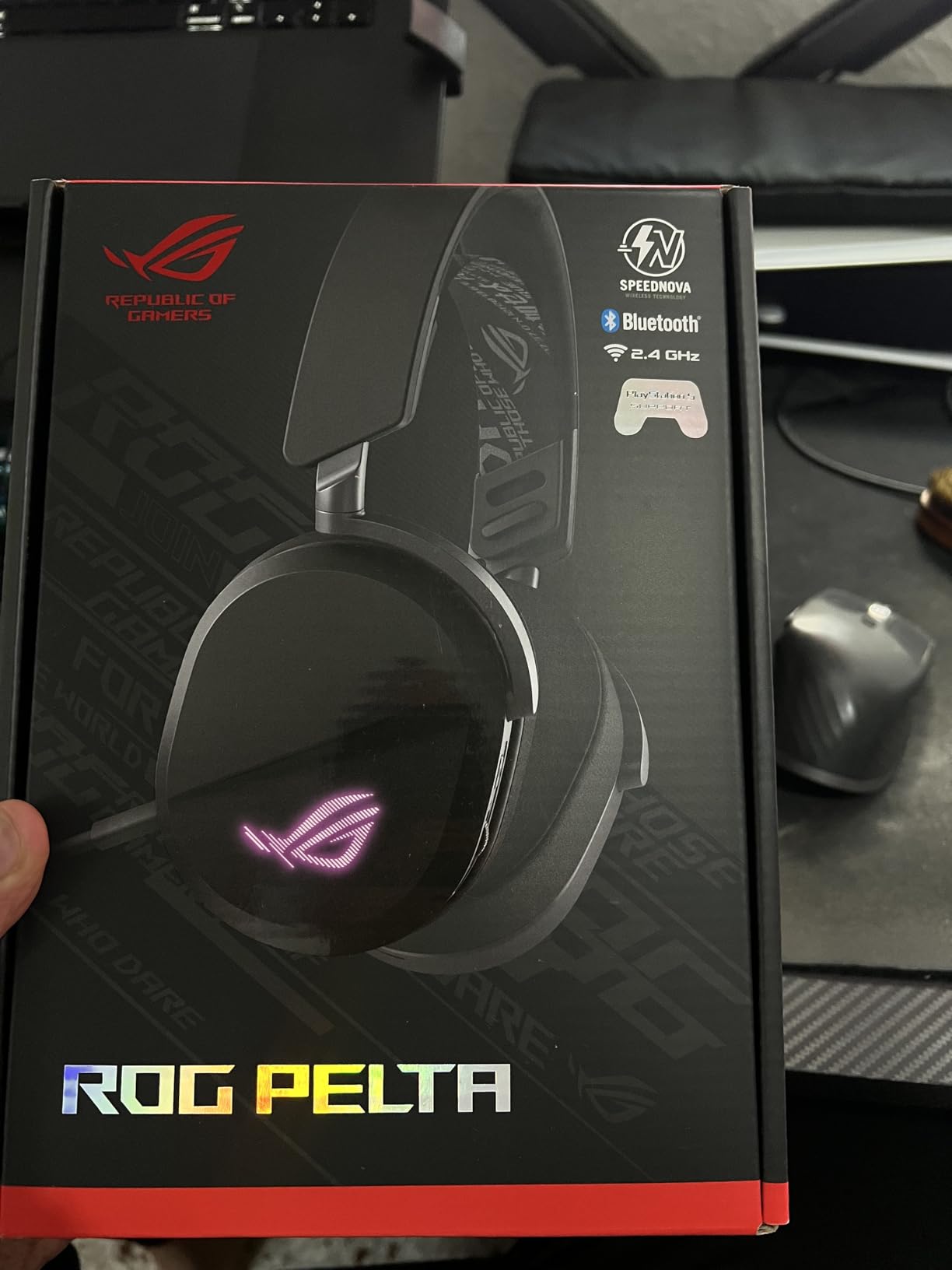 ASUS ROG Pelta Wireless Gaming Headset with Detachable Mic - Tri-Mode (BT, 2.4GHz, USB-C) 50mm Titanium-Plated Drivers, 70Hr Battery, Ergonomic, Lightweight, for PC, PS5, PS4, Switch, Mobile - Black customer photo 2