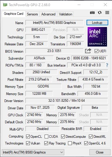 ASRock Intel Arc B580 Challenger 12GB OC Graphics Card, Xe2-HPG, 2740MHz GPU, 12GB GDDR6 192 Bits, PCIe 4.0, Dual Fans customer photo 1