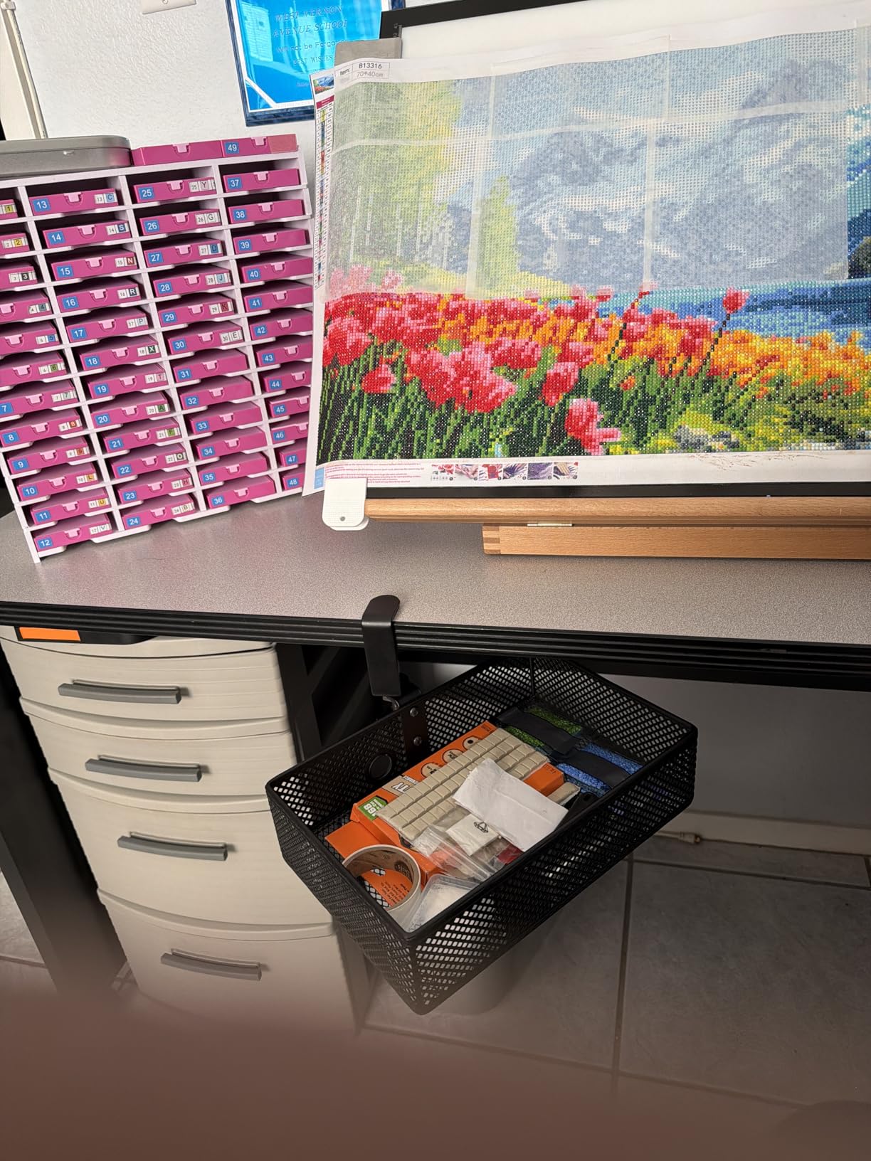 2-Tier Clamp-On Mesh Organizer, Under Desk Storage with Slide-Out Tray, No Drilling Tool-Free Installation, Durable Rust-Resistant Metal, Large-Capacity Organizer customer photo 1