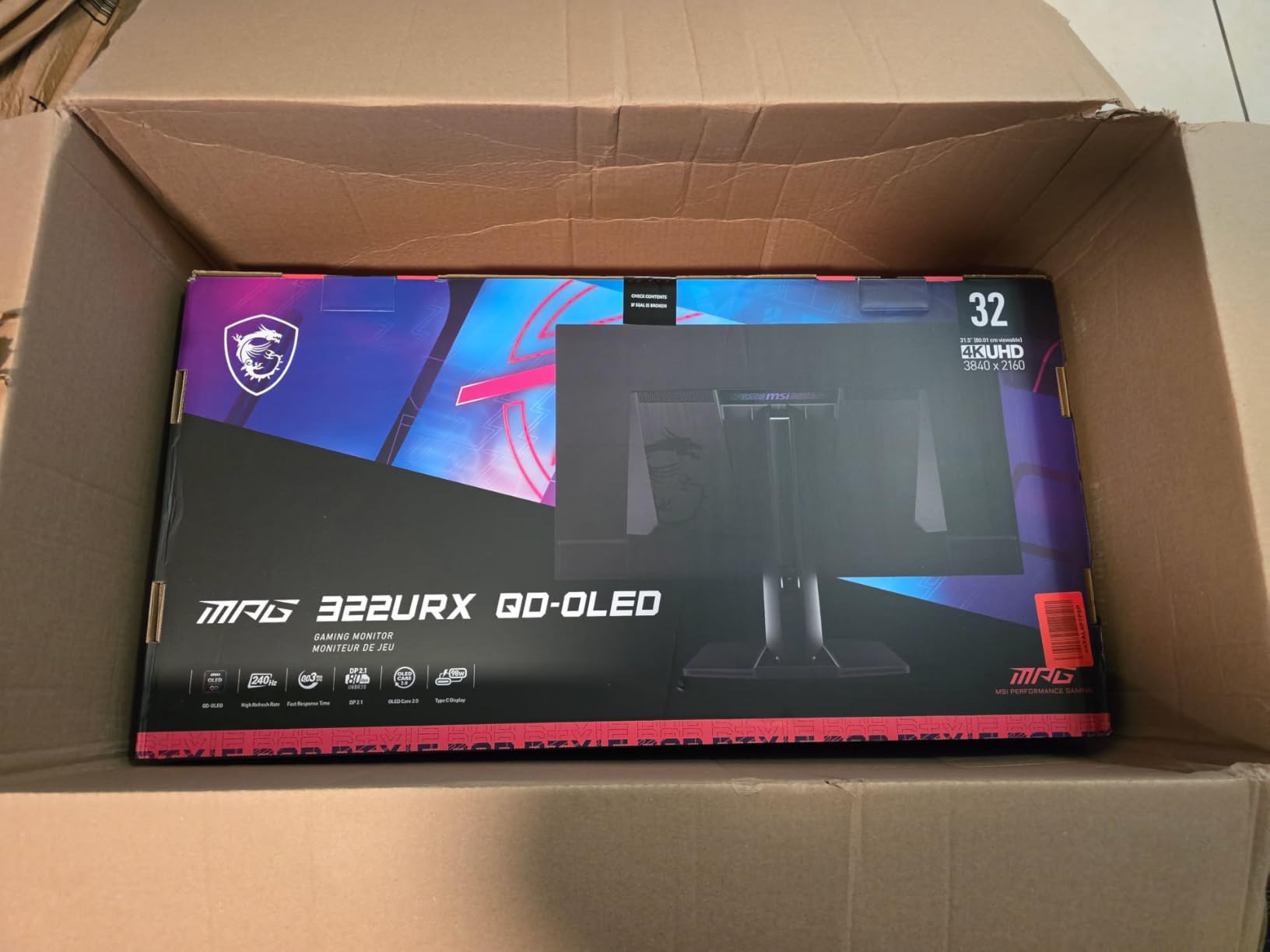 MSI MPG 322URX QD-OLED 32-inch 3840 x 2160 (UHD) Computer Monitor, 240Hz, Adaptive-Synch, HDMI, DP Port, VESA Mountable, Tilt, Speaker, 0.03ms, Black customer photo 2
