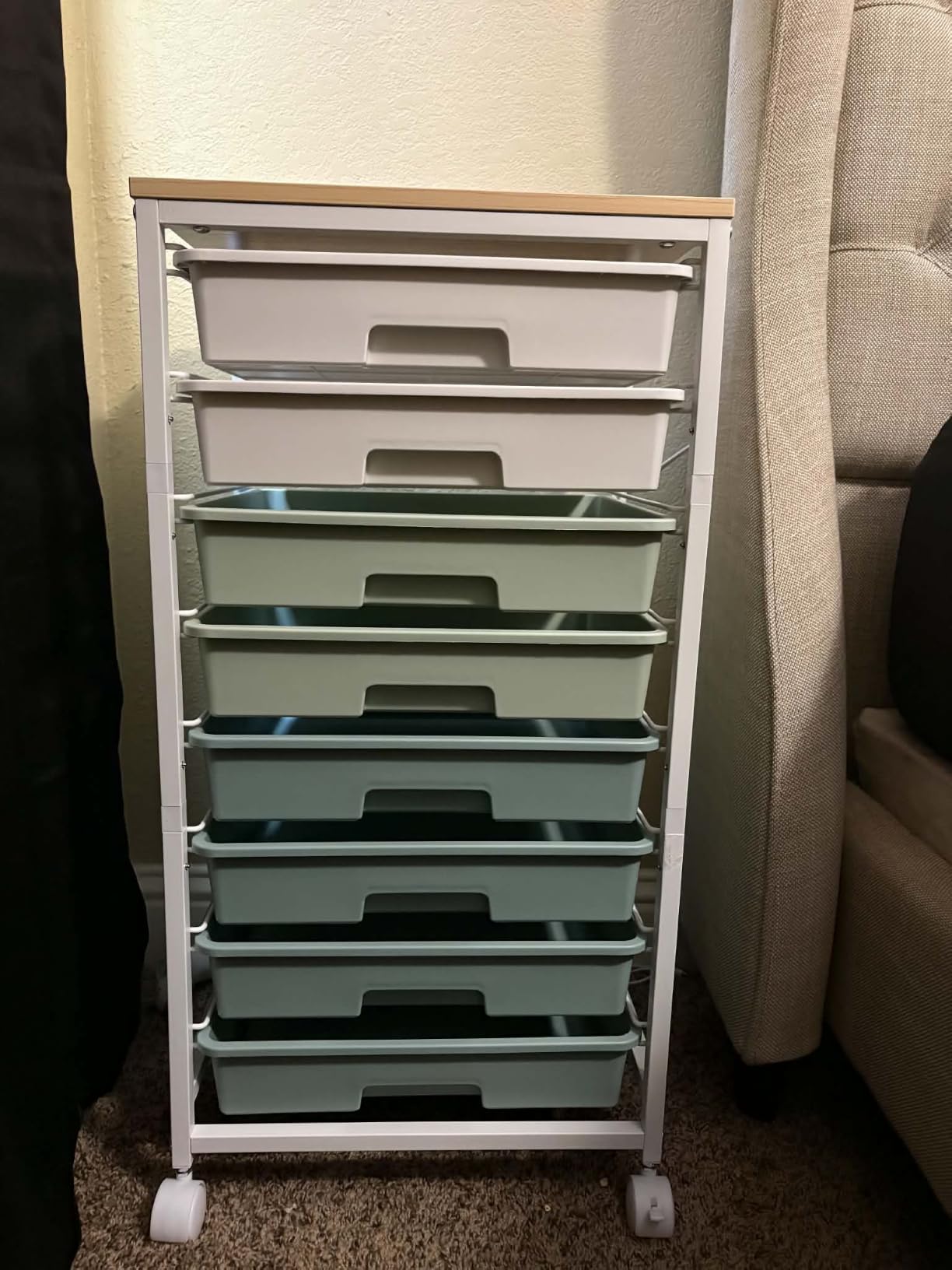 Rolling Storage Utility Cart Organizers with 8 Drawers and Wooden Tabletop for Living room, Office, Classroom, Craft Room, Bedroom, Dorm, Green customer photo 1