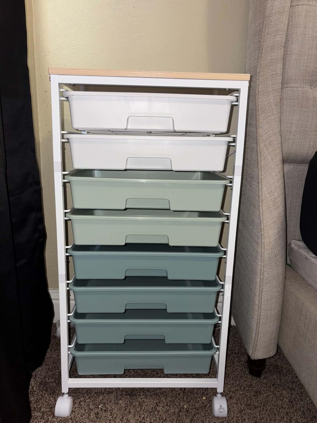 Rolling Storage Utility Cart Organizers with 8 Drawers and Wooden Tabletop for Living room, Office, Classroom, Craft Room, Bedroom, Dorm, Green customer photo 2