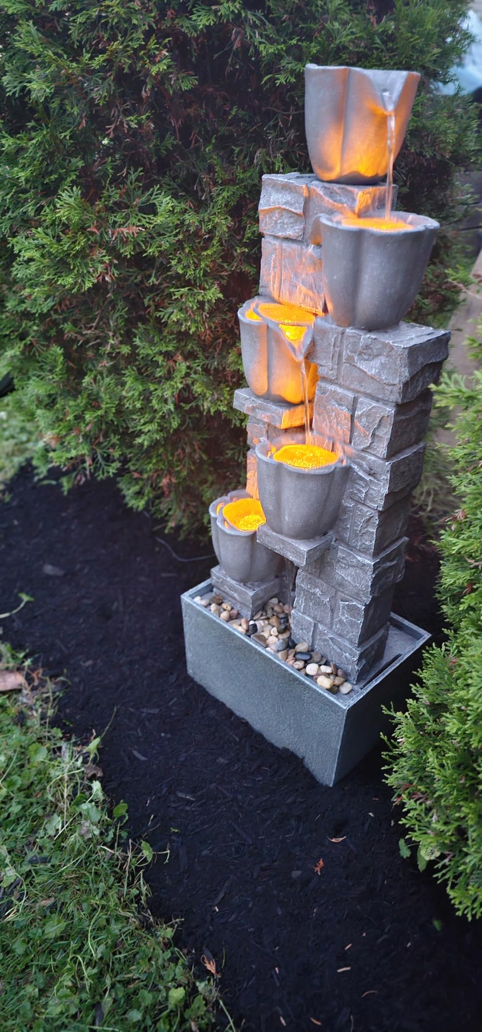 36.2'' Tall Solar Powered 4 Tiers Water Fountain, Floor-Standing Tulip Design Outdoor Waterfall Fountain, Natural Cascading Water Feature Decor for Garden, Backyard, Lawn, Yard Landscape customer photo 1