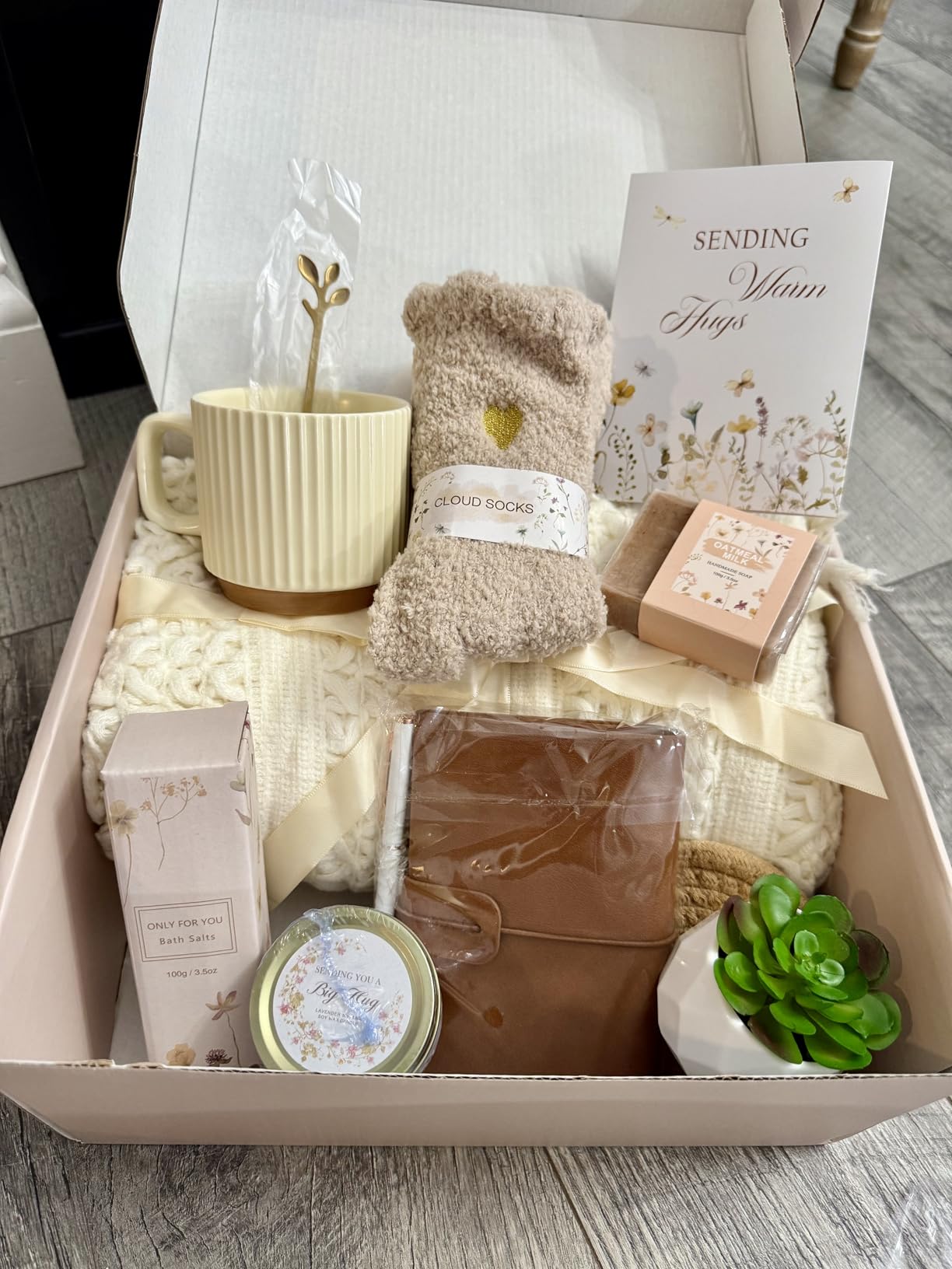 Birthday Gifts for Women, Get Well Soon Self Care Package Box, Sending Hug Baskets Thinking of You Inspirational Gift for New Mom Best Friend Birthday (Ivory) customer photo 2