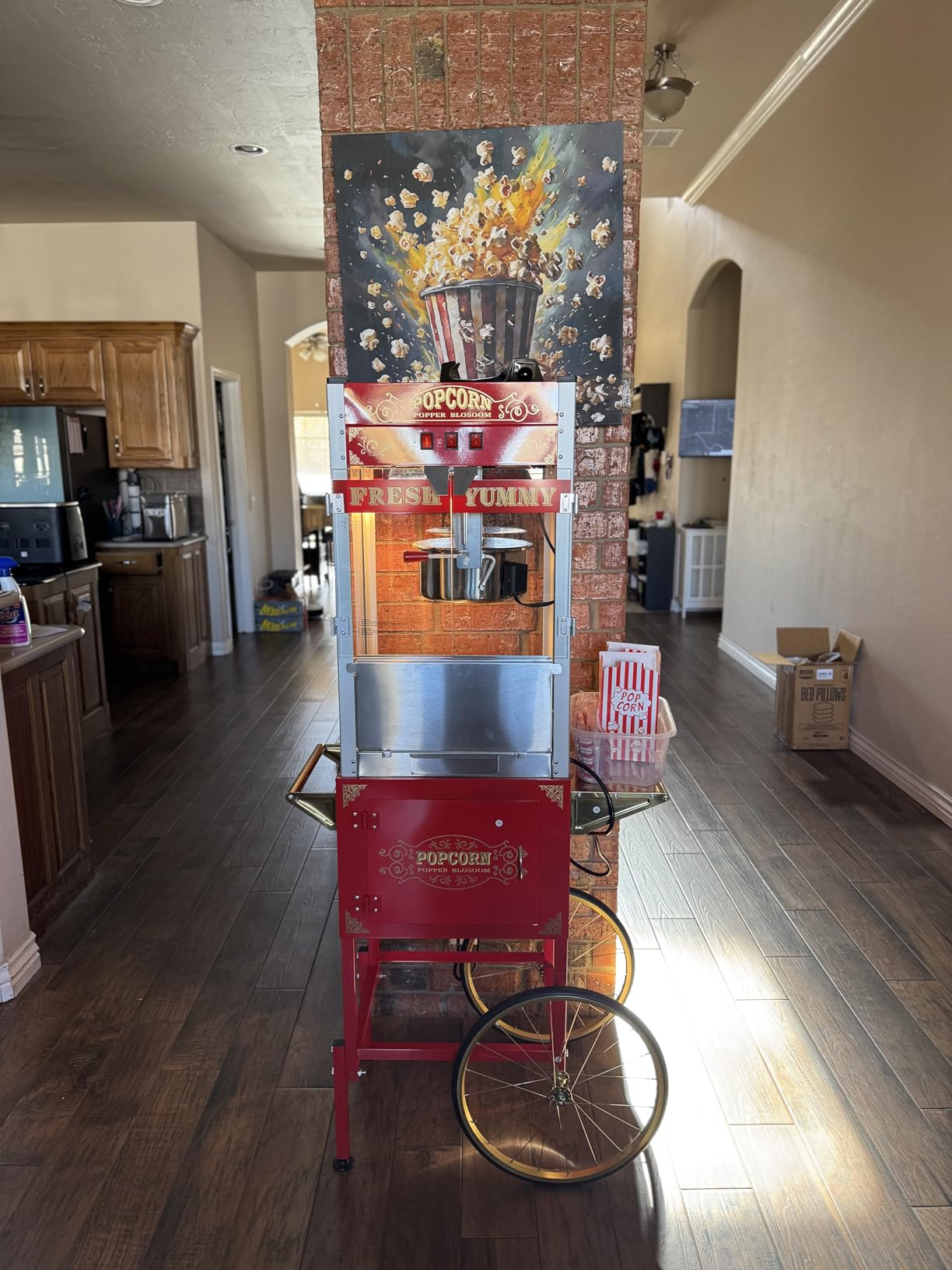 Commercial Popcorn Machine with Cart & Wheels - Popcorn Maker with 22OZ Stainless Steel Kettle for Home, Theater, Parties, Red customer photo 1