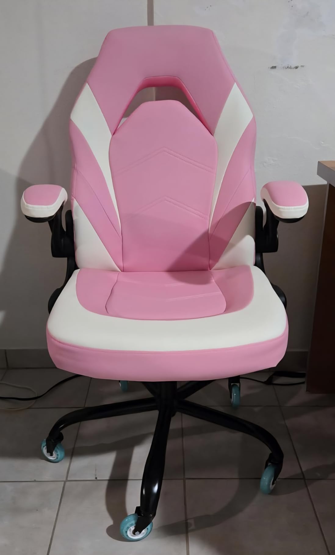 Sweetcrispy Computer Video Game Desk Chair: Ergonomic Comfy Lumbar Support, PU Leather with Flip-up Armrest, Height Adjustable and 360 Swivel, for Adults, Black Grey customer photo 2