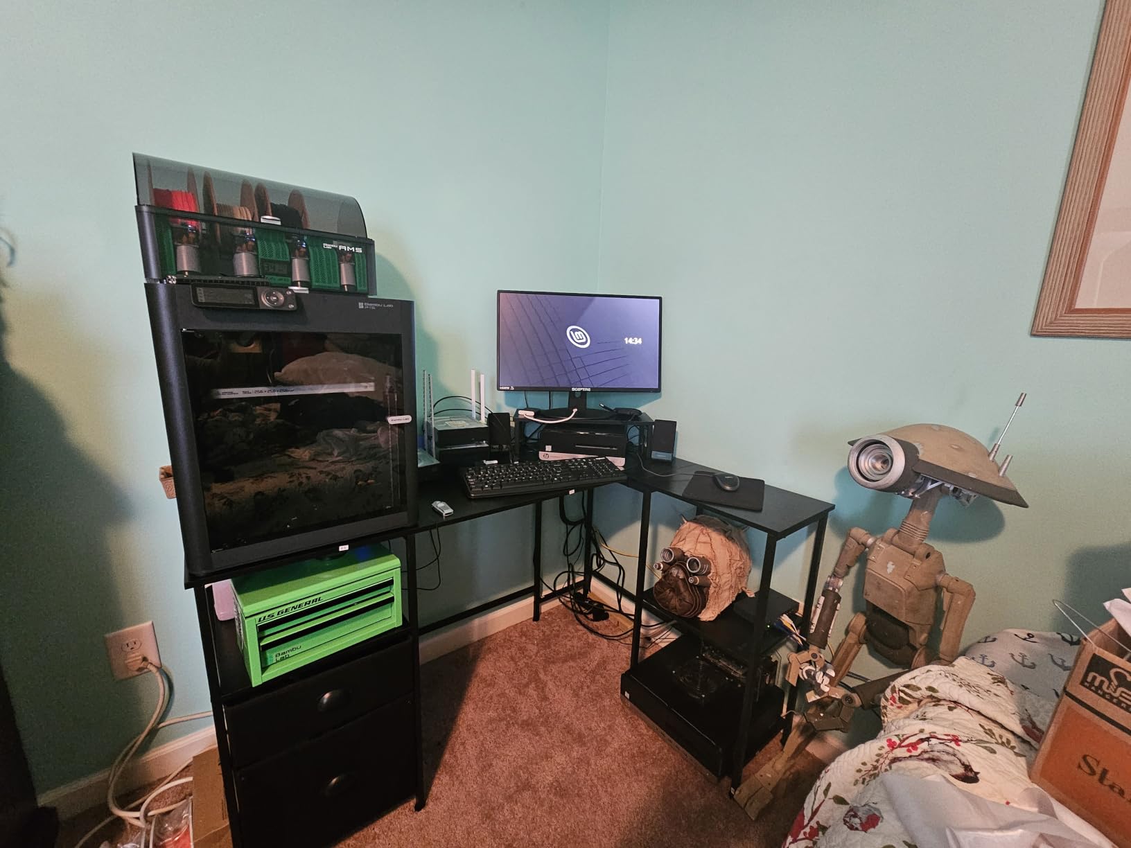 Furologee 50 Inch L Shaped Gaming Desk with Power Outlet, Corner Computer Desk for Home Office, Reversible Work Study Table with File Drawer, Monitor Stand, Storage Shelves, Black customer photo 1