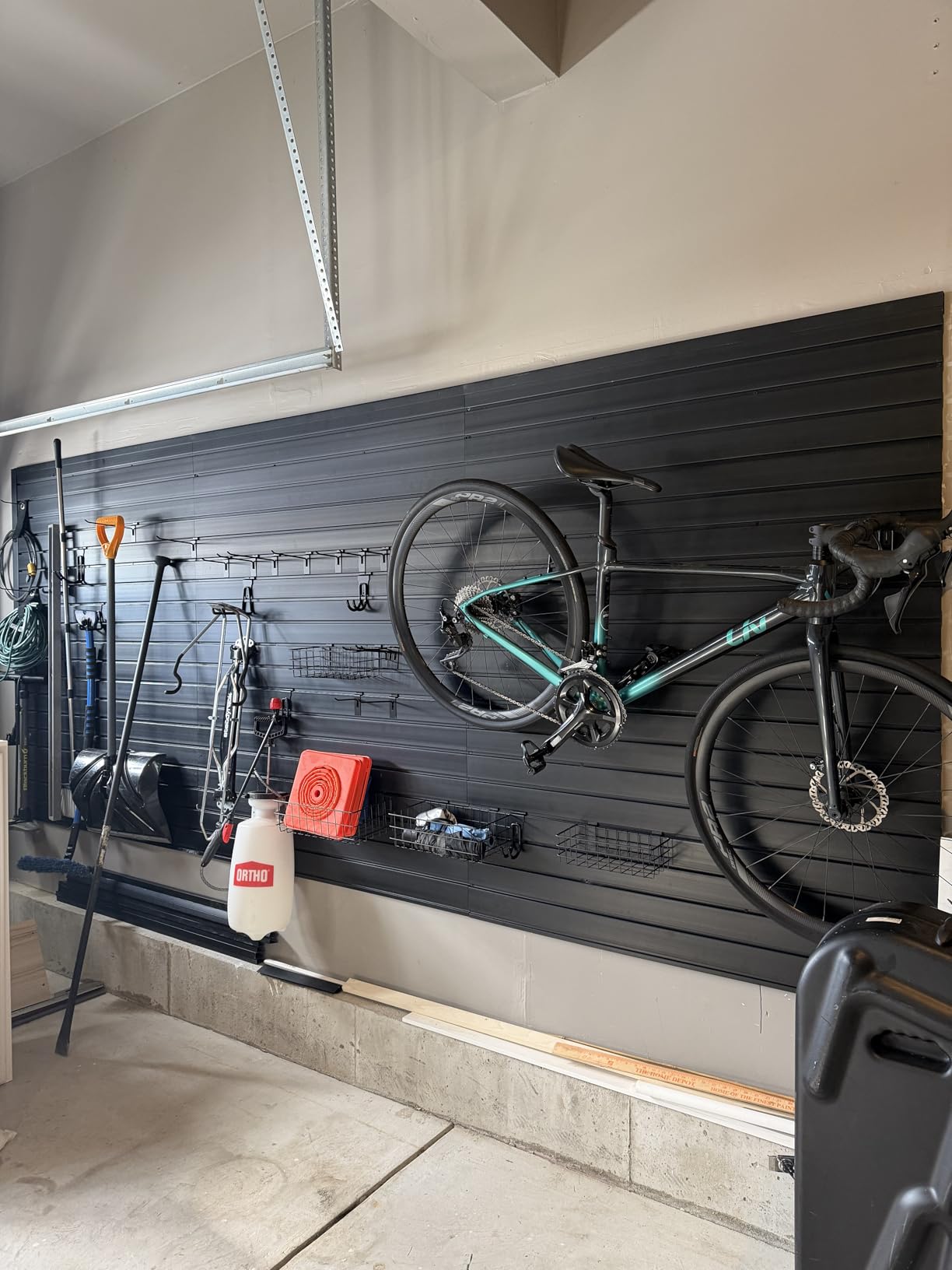 4'x8' PVC Slat Wall Paneling, High Load Capacity Slatwall Panel, Cuttable & Moisture-Proof & Flame Retardant, Heavy Duty Black Garage Slatwall Panes Storage Systems for Garage Workshop Storage customer photo 1