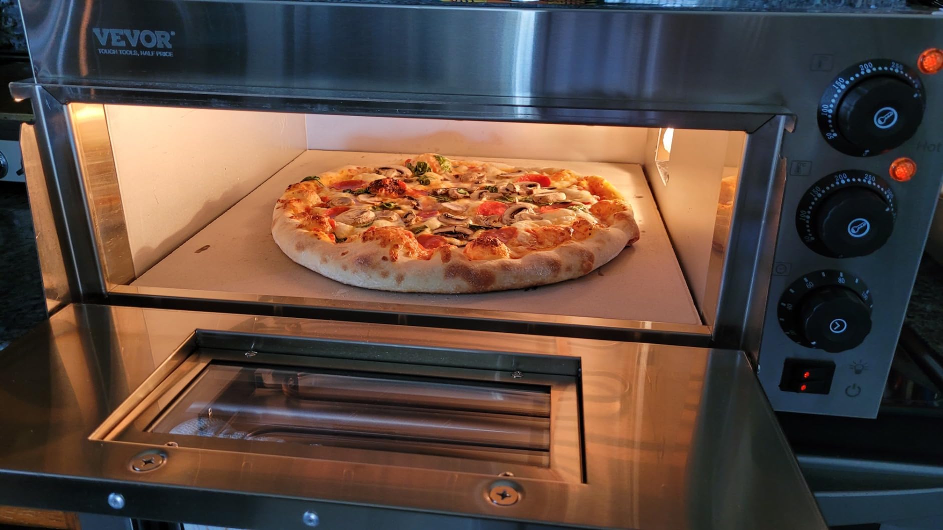 VEVOR Electric Pizza Oven, 18-Inch Commercial Pizza Ovens, 752°F Max Temp, 1740W Large Pizza Oven Countertop with Temp & Time Control, Built in Thermometer Indoor Pizza Maker for Restaurant Home Use customer photo 1