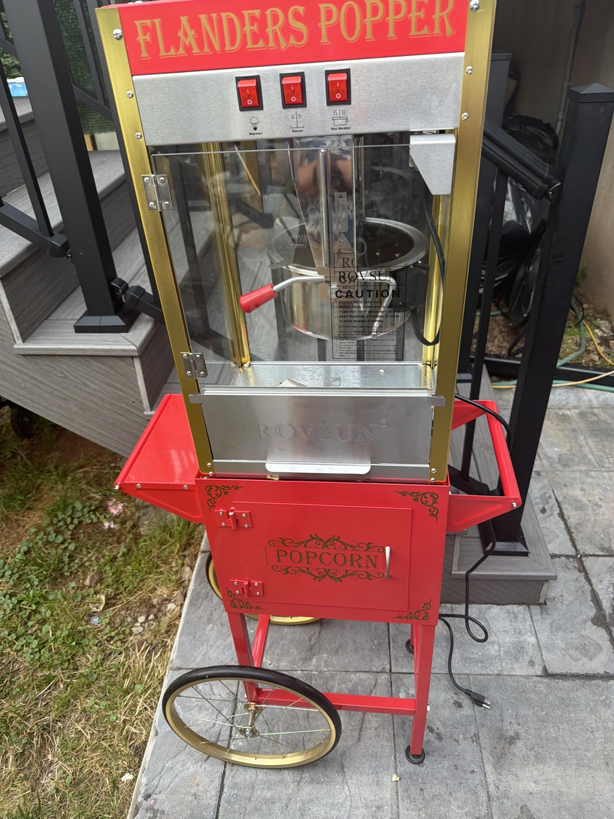 ROVSUN Popcorn Machine with Cart, 10 Oz Kettle Makes Up to 4 Gallons ETL Certified, Vintage Popcorn Maker w/Scoop, Oil Spoon, Bags & 3 Popcorn Cups, Movie Theater Style Popper for Commercial Home, Red customer photo 1