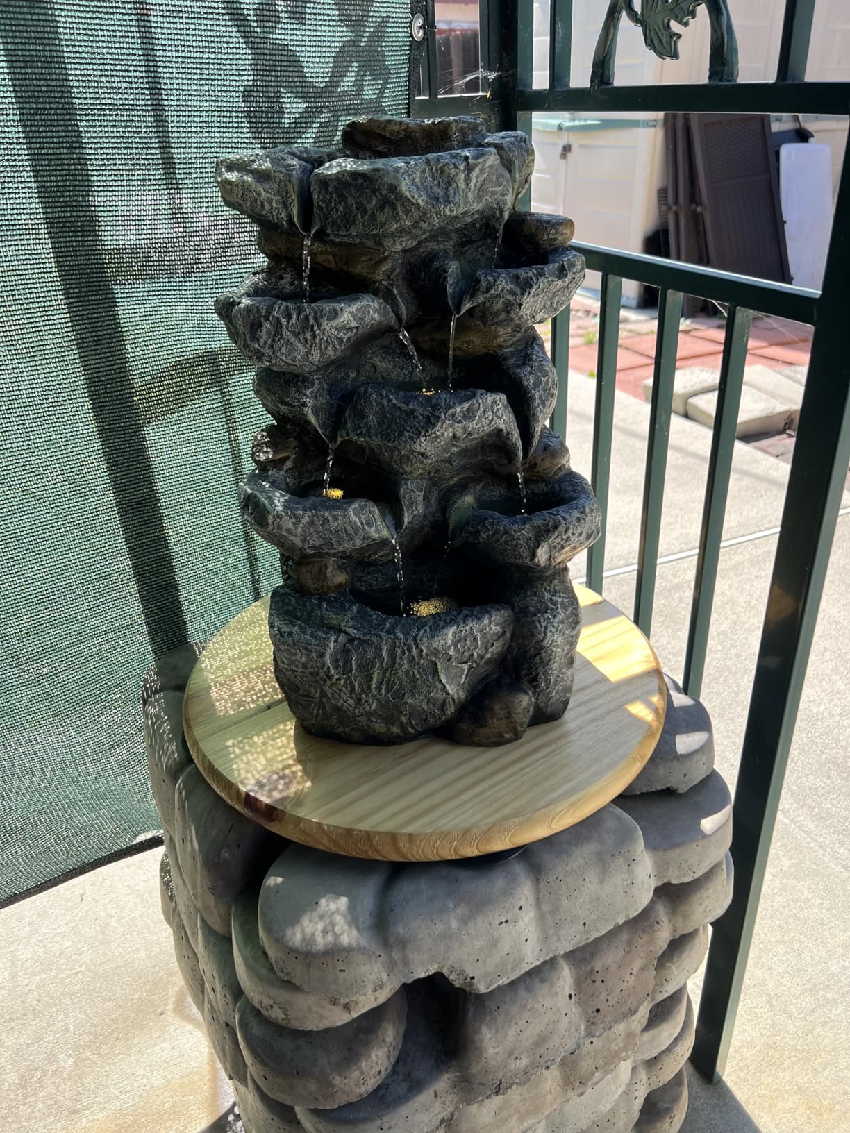 Solar Water Fountain Outdoor Garden, 19.3 Inch Cascading Stone Design 5 Tier Rock Feature Outdoor Fountains Waterfalls with Light, Pump Solar Panel for Patio, Deck, Porch, Backyard Home Decor customer photo 1