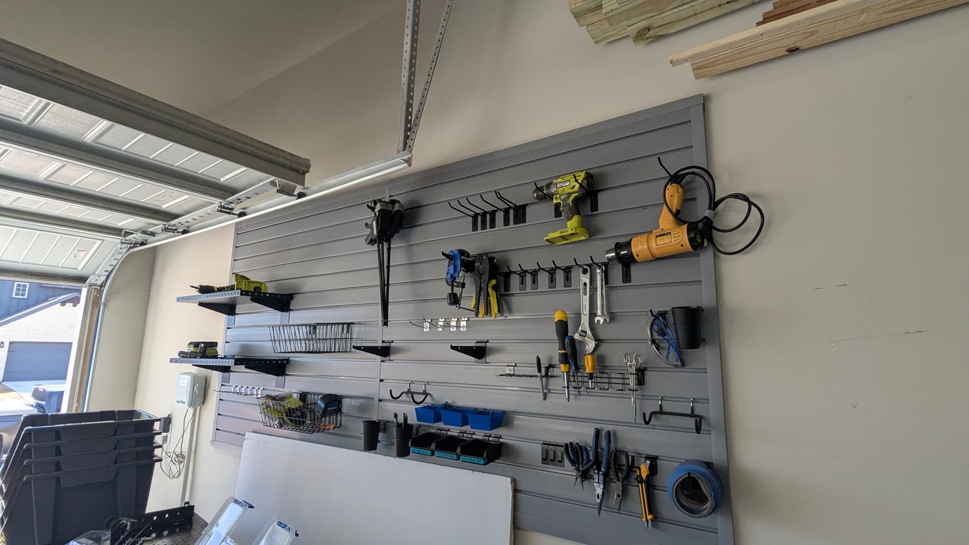 Slatwall Panel 4x8FT, Garage Slat Wall Storage Systems Durable and Sturdy, Easy-to-Install Interlocking PVC Slat Wall Organizer Panels Flexible and Convenient, Maximize Vertical Space customer photo 2