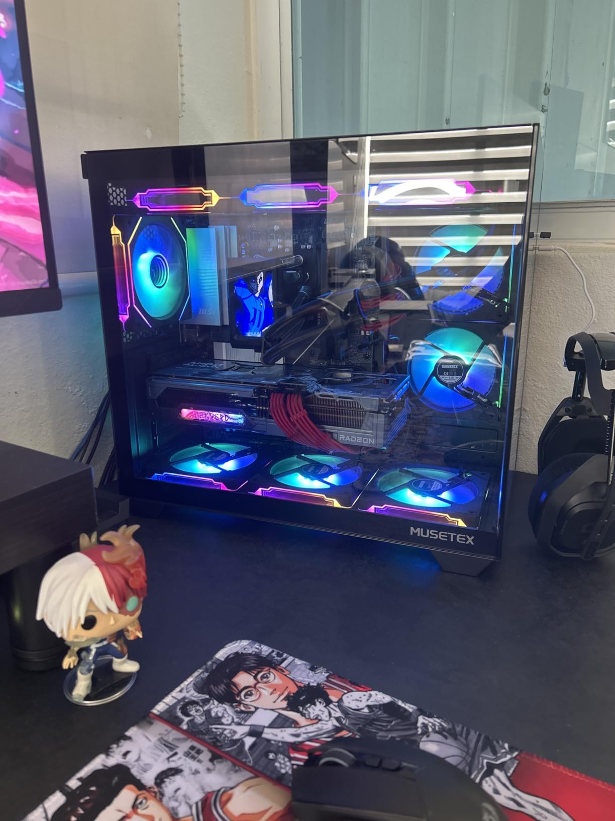 MUSETEX Y6 PC Case, Pre-Installed 4 Non-LED Fans, ATX Mid Tower Case, Computer Case with Type-C, 270 Degree Full View Tempered Glass, Black customer photo 1