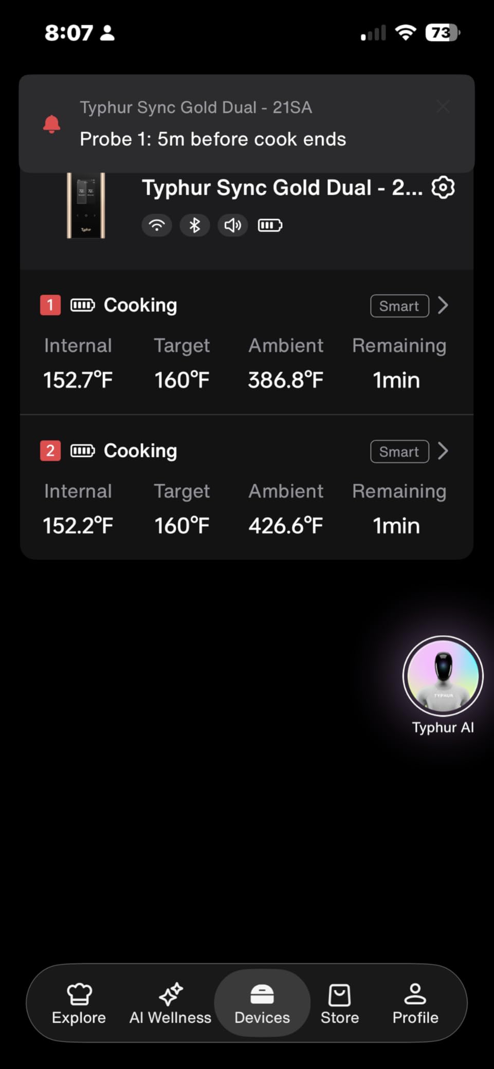 Typhur Sync Gold Dual Wireless WiFi Meat Thermometer with Carrying Case, 2 Slim Probes, 6 Sensors, 10x Stronger Signal, ±0.5°F Accuracy, Smart Base, Reliable Reading for Grill BBQ Oven Smoker Air Fryer customer photo 1