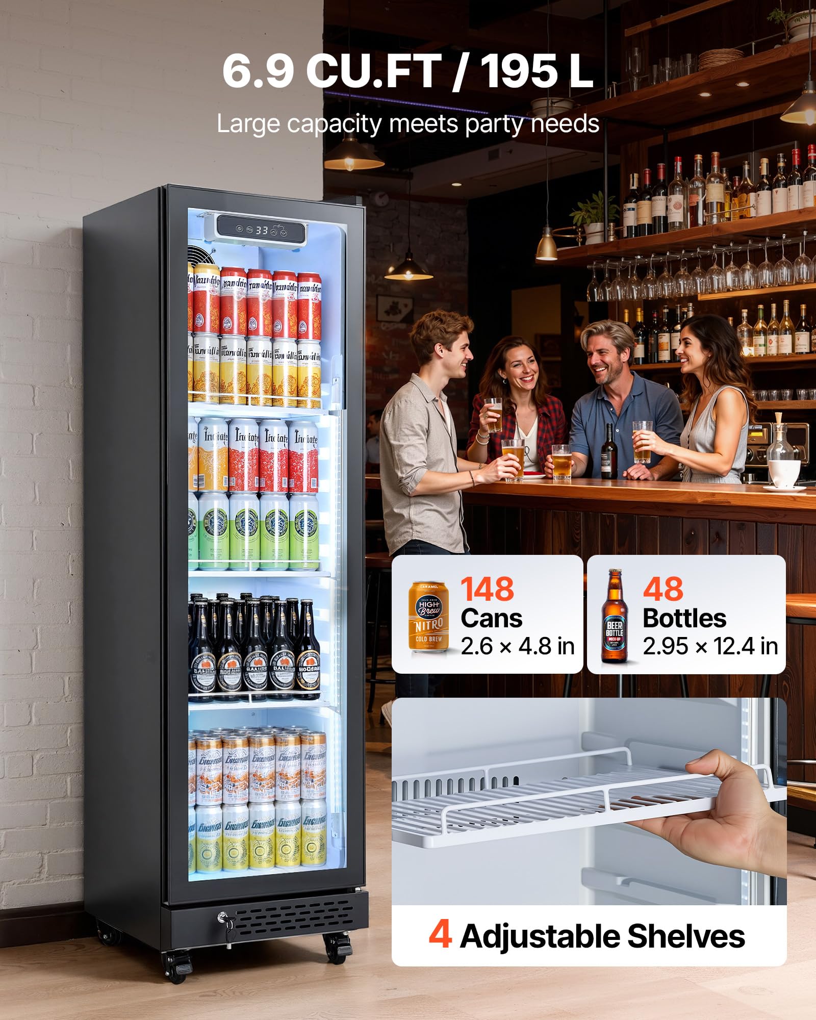 VEVOR Commercial Merchandiser Refrigerator, 6.9 Cu.Ft / 195L Glass Door Display Refrigerator, Upright Beverage Cooler Fridge with 4 Adjustable Shelves, Soft LED Light & Casters for Homes Shops Bars customer photo 2