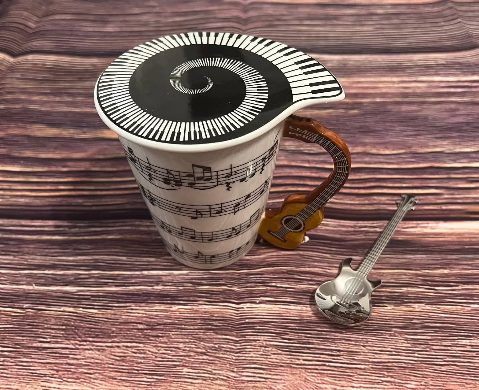 Guitar Novelty Mug Unique Musical Gift Coffee Cup with Cool Music Themed Lid & Guitar Handle Design & Guitar Spoon customer photo 1