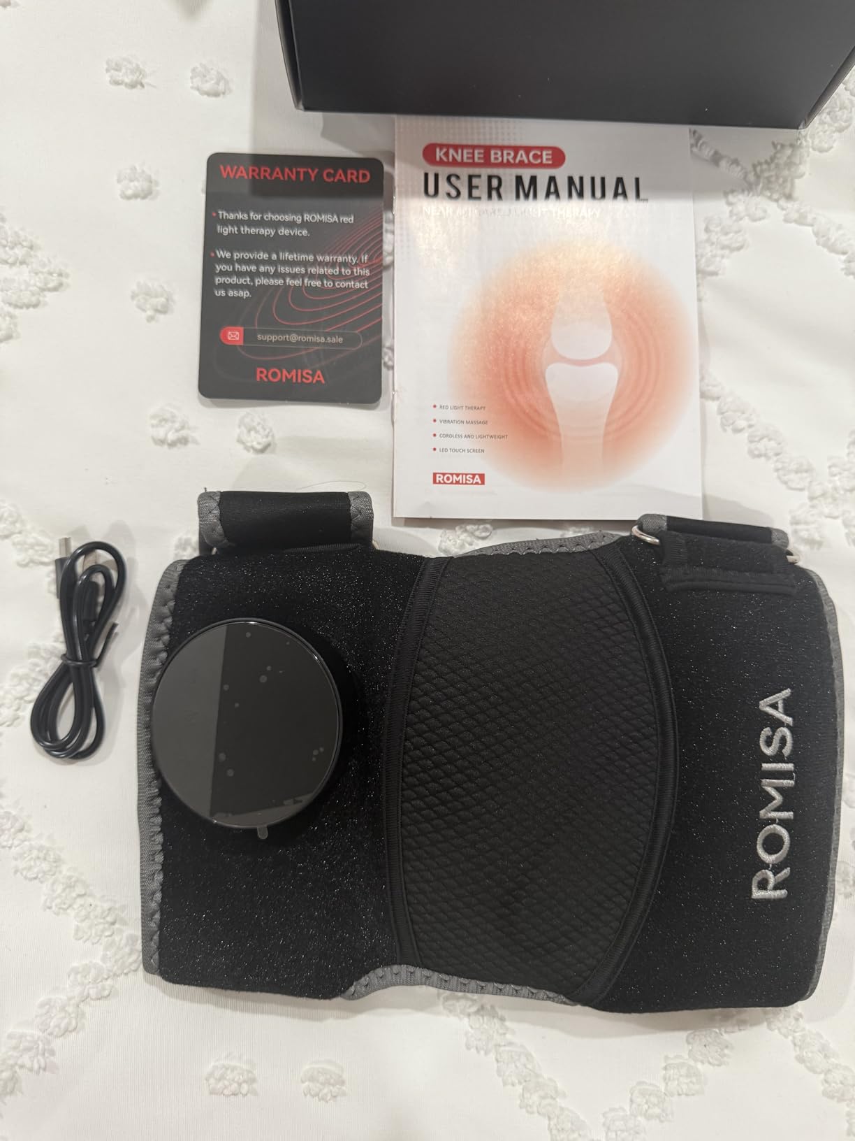 ROMISA Red Light Therapy Knee Brace Vibration Knee Massage for Pain Relief, 660nm&850nm Rechargeable Near Infrared Light Therapy Device for Knee/Elbow/Shoulder Faster Recovery for Cordless Use customer photo 2