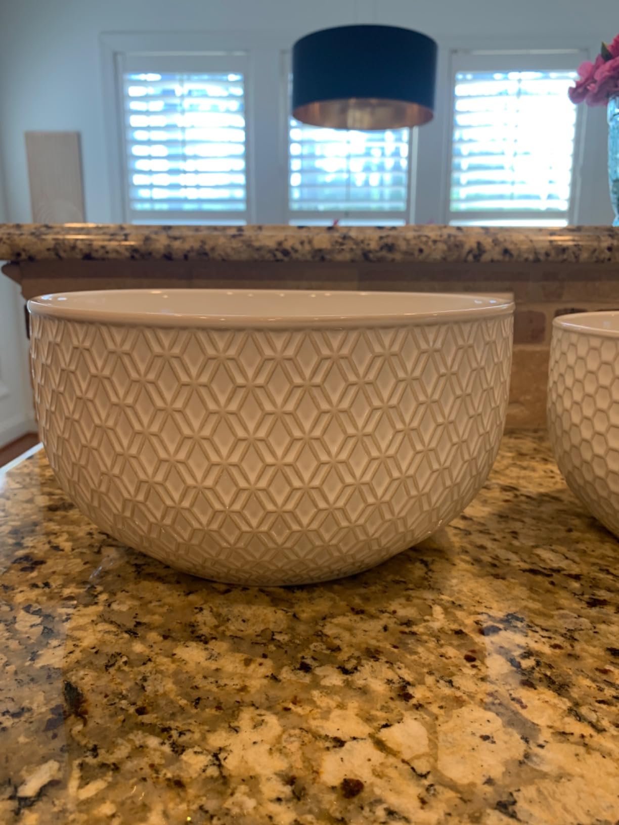 KooK Ceramic Mixing Bowls, Nesting Set of 4, Embossed Kitchen Dishware, Prep, Serving, Gift, Microwave and Dishwasher Safe, 20/44/98/145 oz, Narbonne Collection (Ivory) customer photo 2