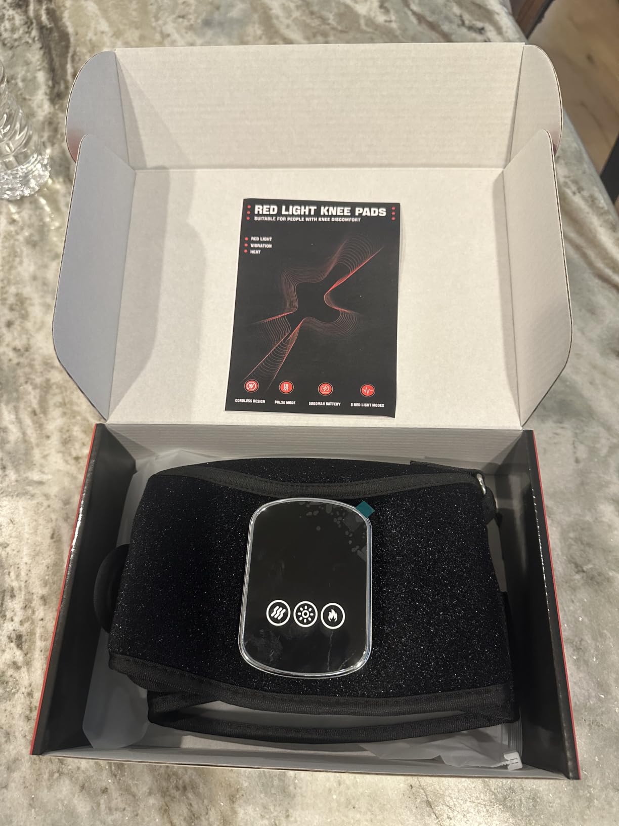 Cordless Knee Massager with Heat and Red Light Therapy for Knee Pain Relief | 5000mAh Heated Knee Brace with 3 Heat/3 Vibration/5 Light Levels, 100 Red Lights 660nm & 850nm Infrared customer photo 1
