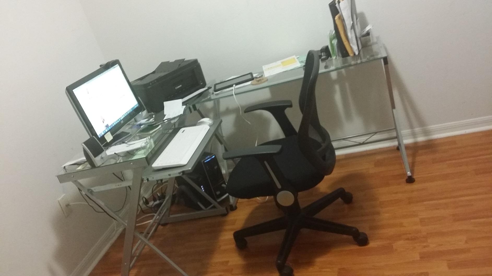 Techni Mobili L Shaped Desk with Keyboard Tray & Tempered Glass Desktop customer photo 2