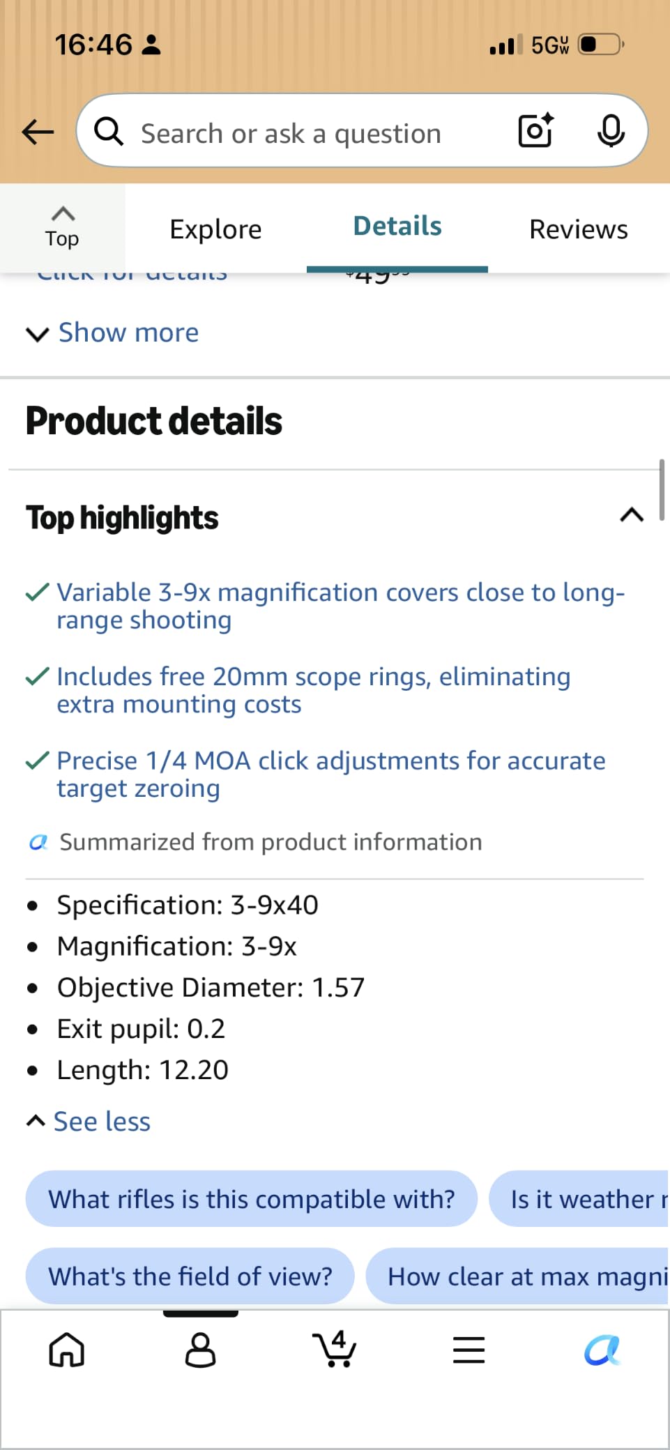 CVLIFE 3-9x40 Optics R4 Reticle Crosshair Scope with Scope Mounts customer photo 2