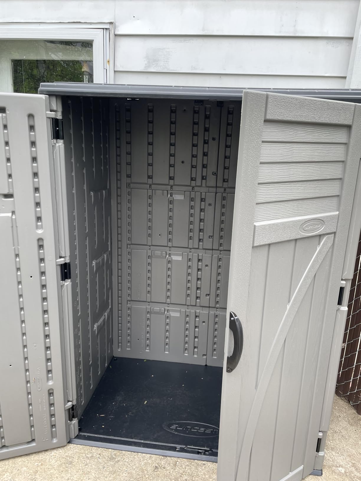Suncast Outdoor Storage Shed, Water Resistant Resin Vertical Outdoor Storage Cabinet for Patio, Garden Tools, Cushions, & Equipment, Weatherproof Multi-Wall Design, 54 cu. ft., Made in USA customer photo 2