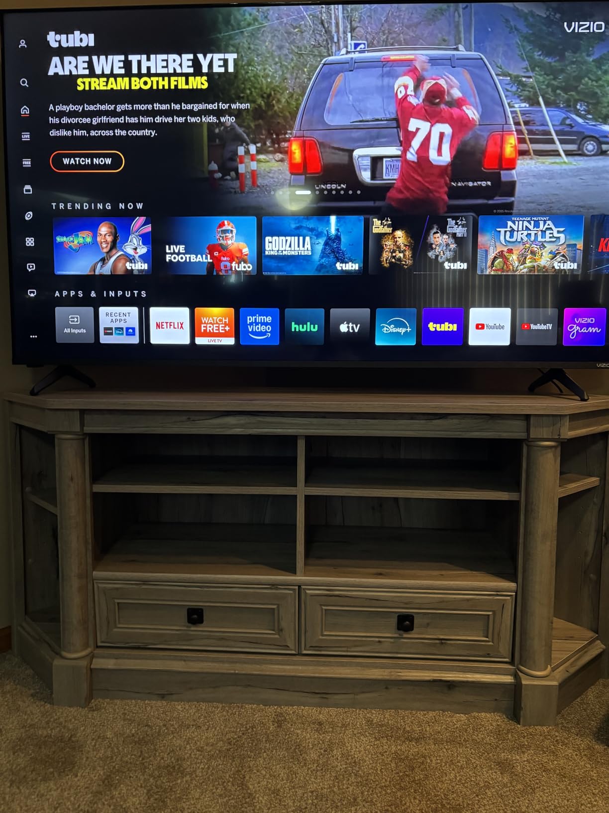 Sauder Palladia Corner TV Stand Console Entertainment Credenza, in Vintage Oak customer photo 1