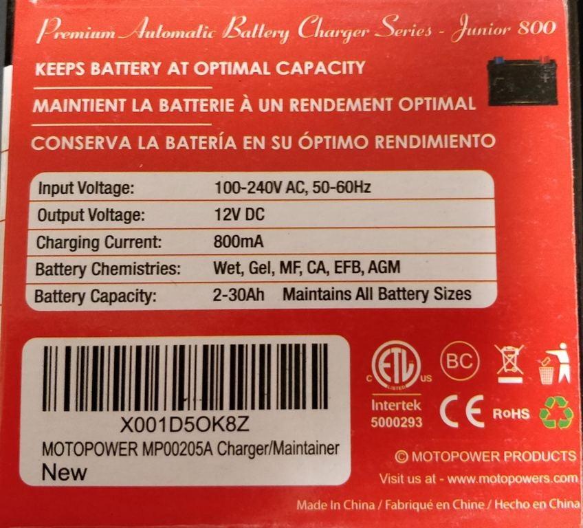MOTOPOWER MP00205A 12V 800mA Automatic Battery Charger, Maintainer, Trickle and Desulfator customer photo 2