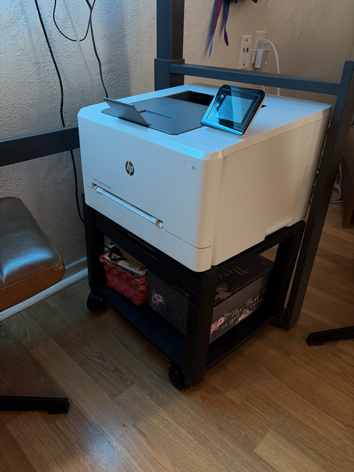 HUANUO Printer Stand with Cable Management and Storage Drawer, Printer Table with Locking Wheels, 14.1-inch Maximum Height Printer Cart for Under Desk, Home, Office, HNDPS customer photo 1