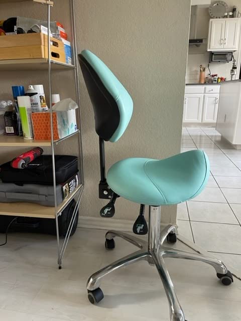 Grace&Grace Professional Saddle Stool Chair with Back Support, Rolling Saddle Ergonomic Stool Heavy Duty for Clinic Dentist Spa Massage Salons Studio (Black, Adjustble Back) customer photo 1
