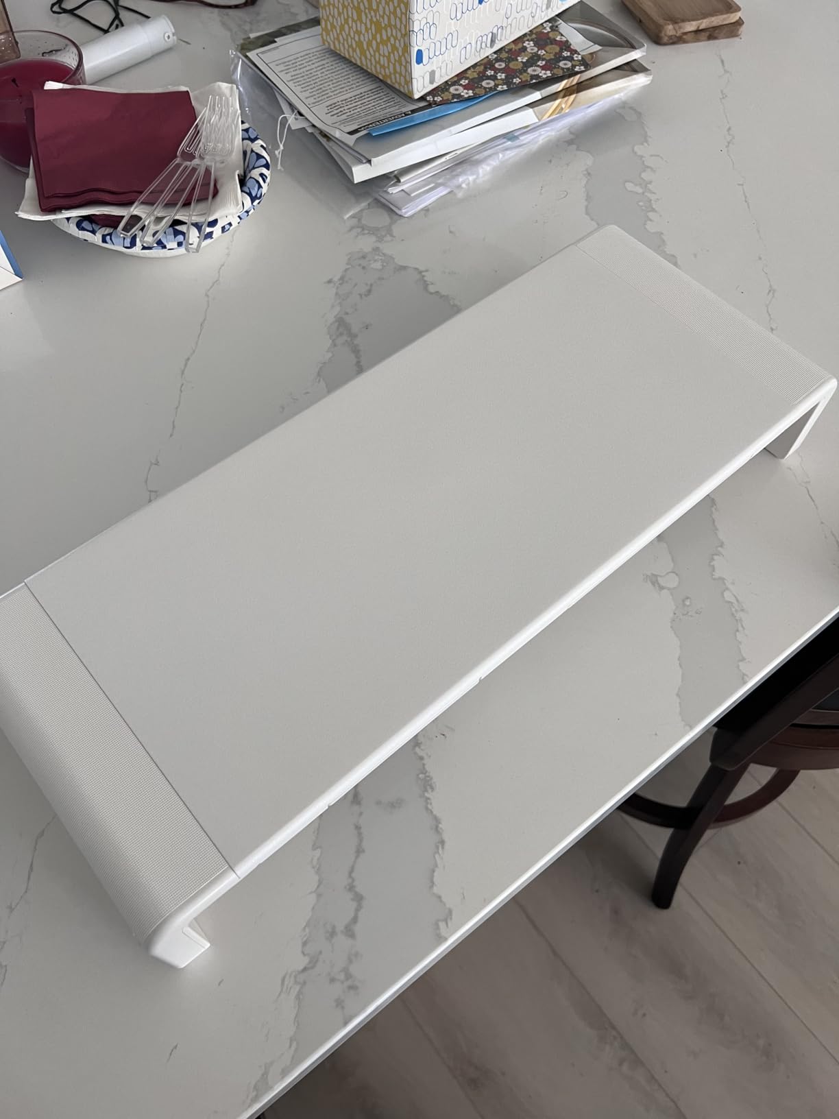 Monitor Stand Riser, Klearlook Foldable, Height Adjustable Computer Stand, Desk Shelf Riser with Storage Drawer &Tablet Phone Stand for Desktop, Laptop (White) customer photo 1