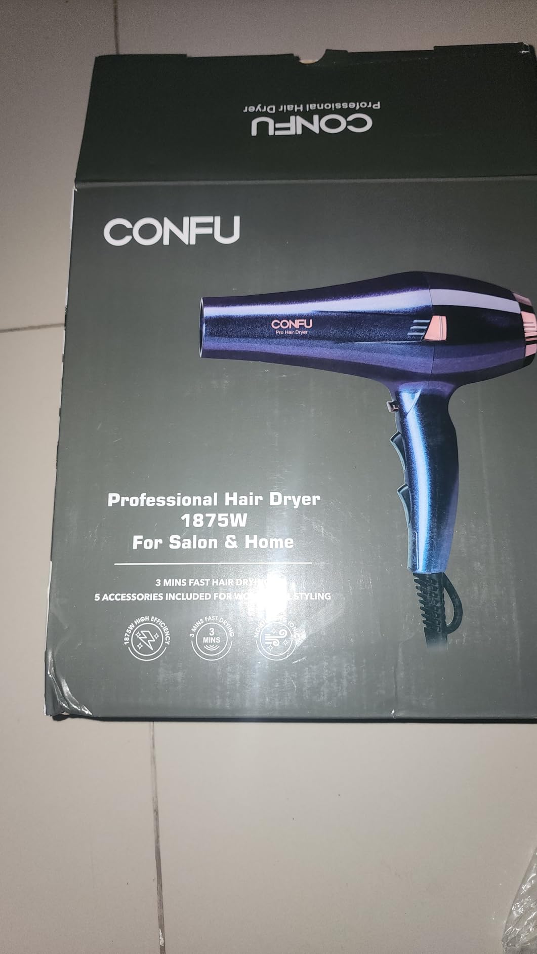 CONFU Hair Dryer Pro, Professional Ionic Salon Blow Dryer with Diffuser for Women and Men, 5X Fast Drying, Powerful and Quiet Hair Blow Dryer for Fast & Easy Styling (1875 Watts) customer photo 2