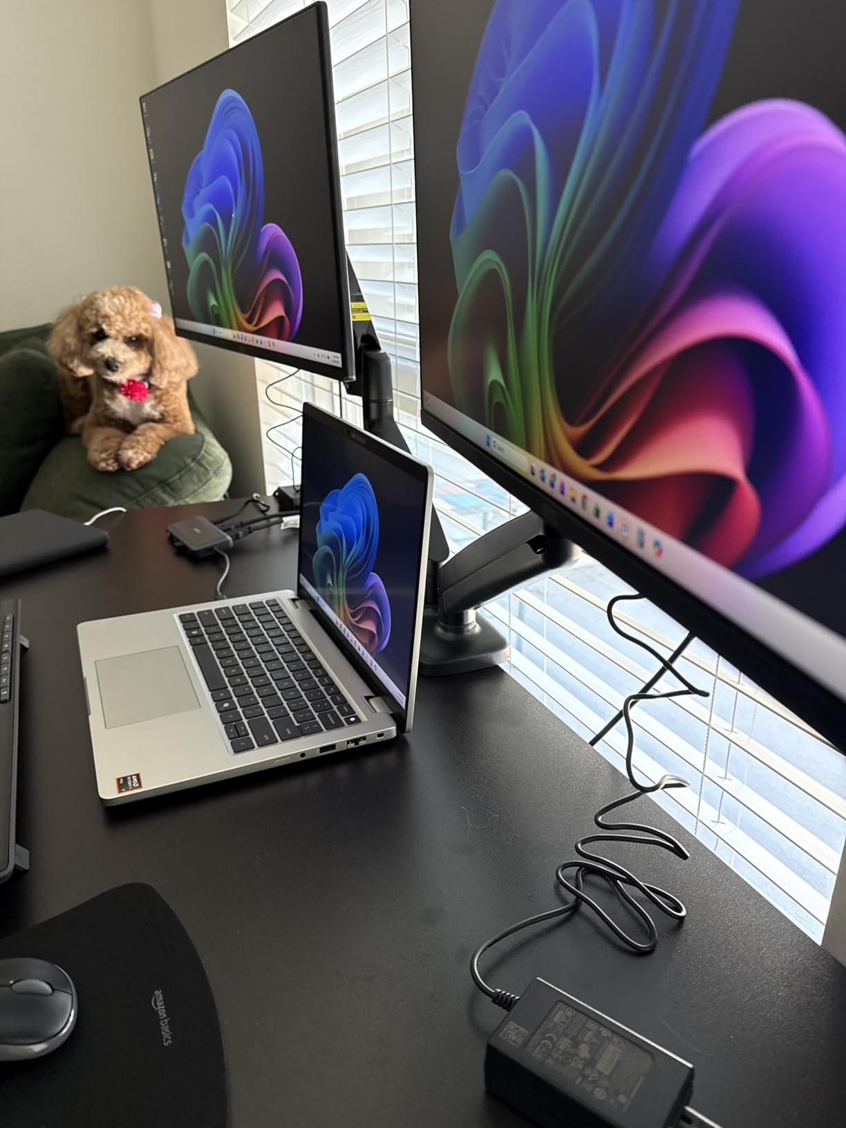 MOUNTUP Dual Monitor Stand for Desk, Monitor Arms for 2 Monitors 32 27 24 22 Inches, Height Adjustable Double Monitor Mount, VESA Mount with C-Clamp & Grommet Base, Holds 4.4-17.6lbs customer photo 1