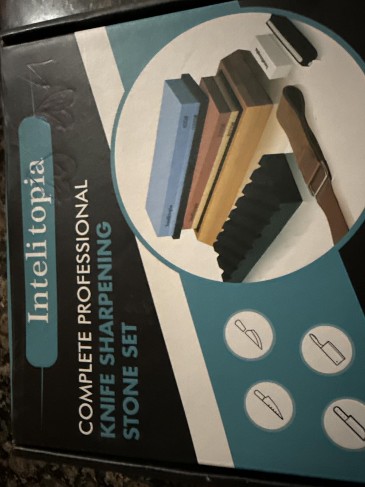 Intelitopia Complete Knife Sharpening Stone Set – Dual Grit Whetstone 400/1000 3000/8000 Knife Sharpener with Leather Strop, Flattening Stone, Bamboo Base, 3 Non-slip Rubber Bases & Angle Guide customer photo 1