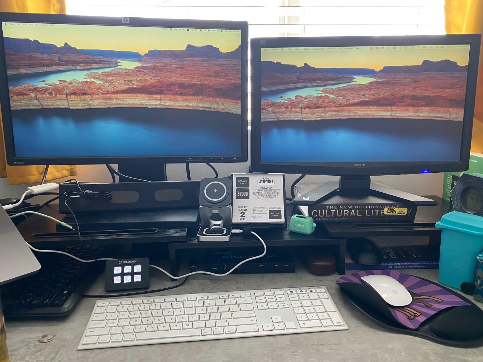 AMERIERGO Dual Monitor Stand Riser- 3 Shelf Screen Stand with Adjustable Length and Angle, 2 Extra Functional Slot Desktop Organizer Stand for PC, Computer, Laptop (Light Wood) customer photo 2