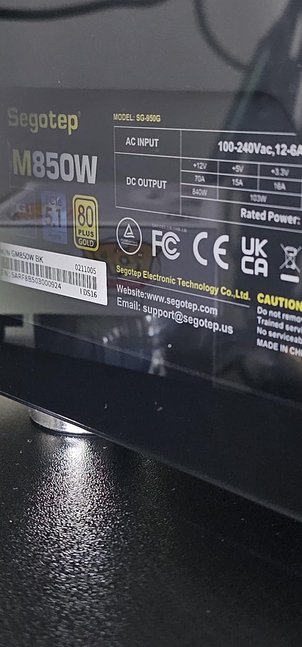 Segotep GM850 850W Power Supply, 80 Plus Gold Certified, PCIe 5.1 & ATX 3.1 customer photo 2