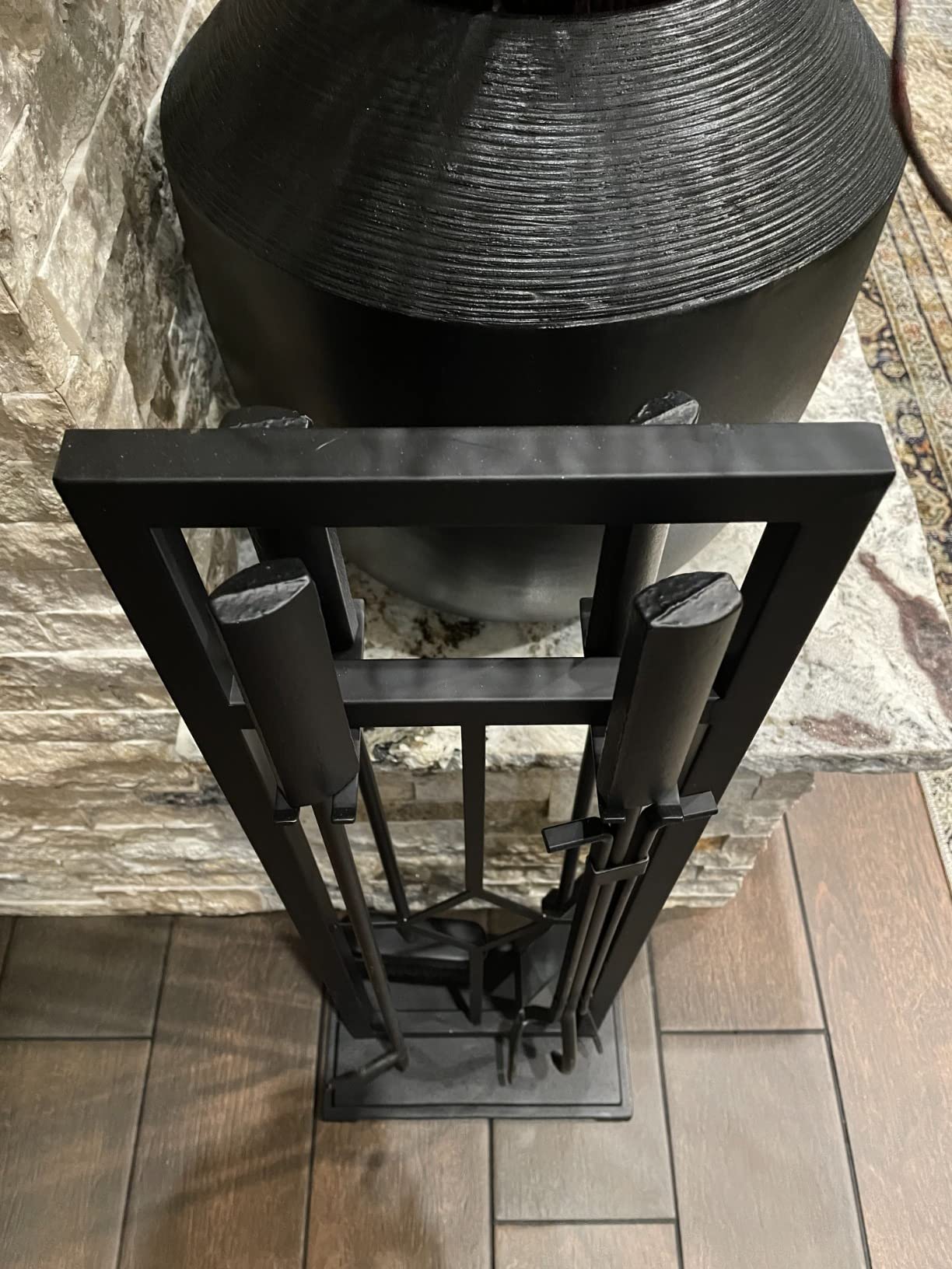 Fire Beauty 5Pcs Wrought Iron Fireplace Tools Set for Indoor Stove(Black) customer photo 2