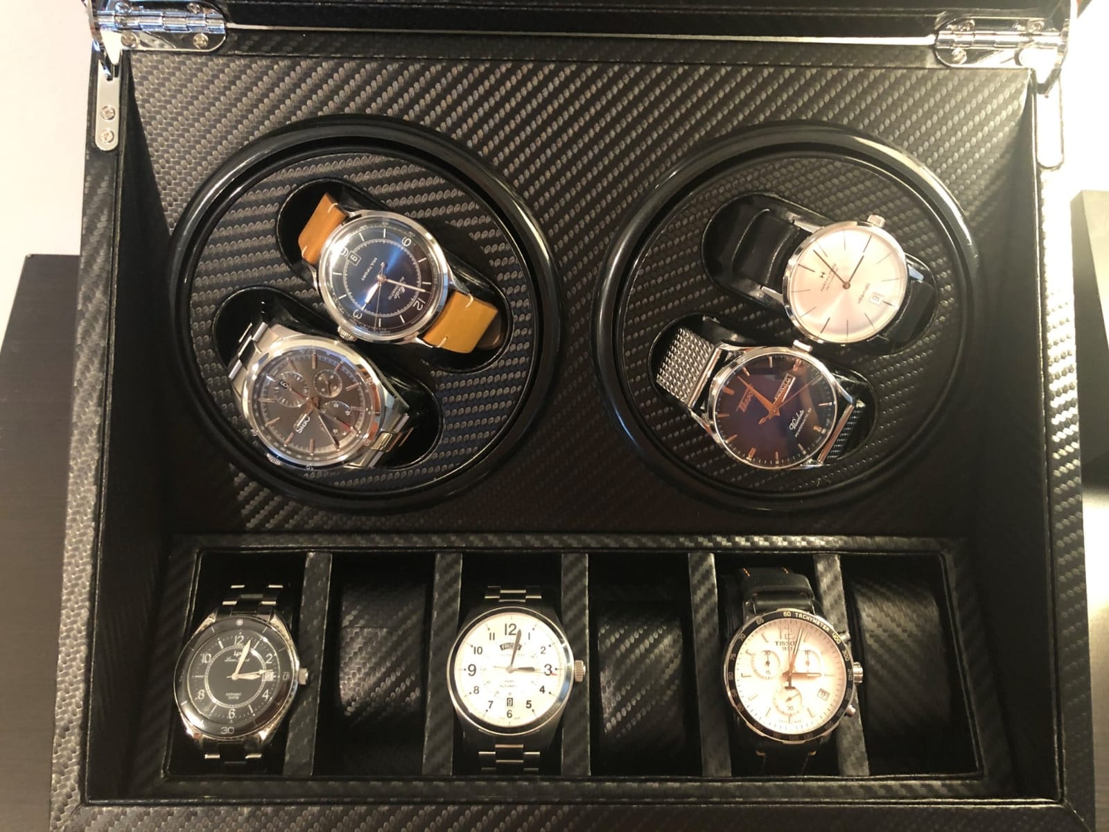 LLS Automatic Watch Winder with 4 Quiet Running Motor Watch Winding Display+ 6 Flexible Watch Pillows Luxury Fiber Leather Storage Case for Man/Woman's Watches customer photo 2