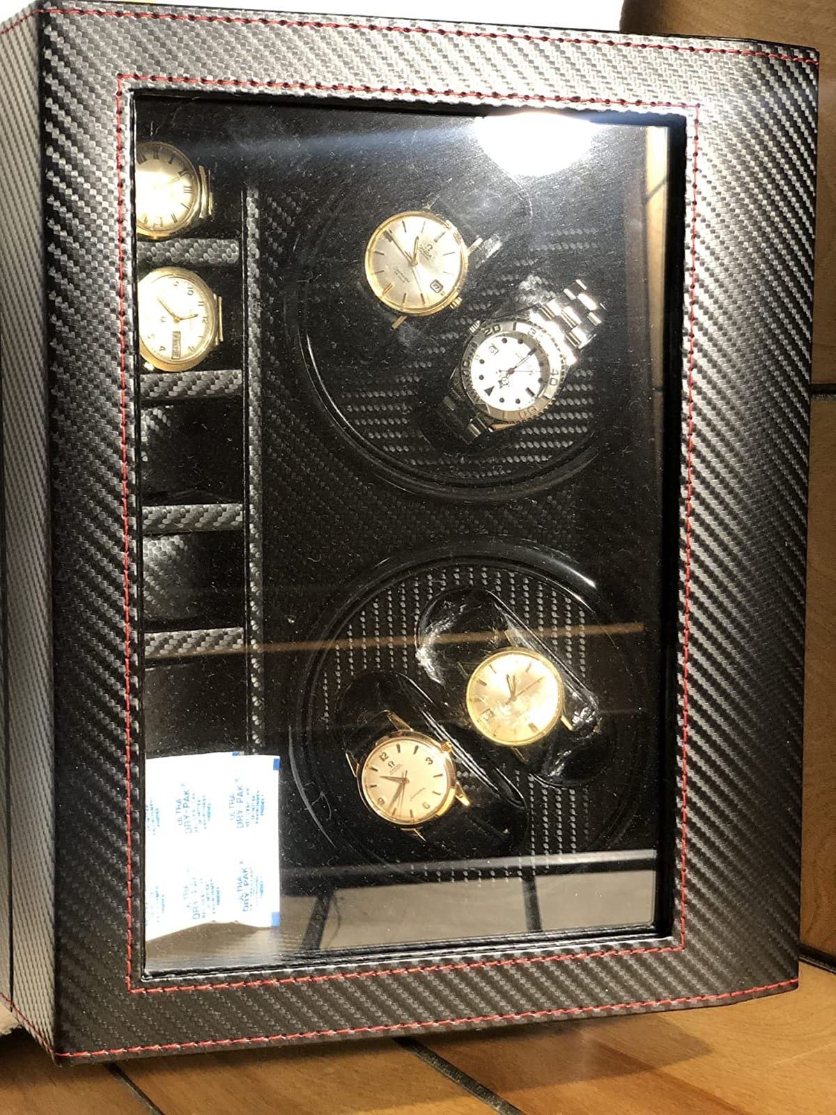 SHZICMY Automatic Watch Winder Box with 4 Winders & 6 Storage, Quiet Motor 10 Watch Display Case for Men, Automatic Rotation for Mechanical Watches, PU Leather & Clear Lid customer photo 1