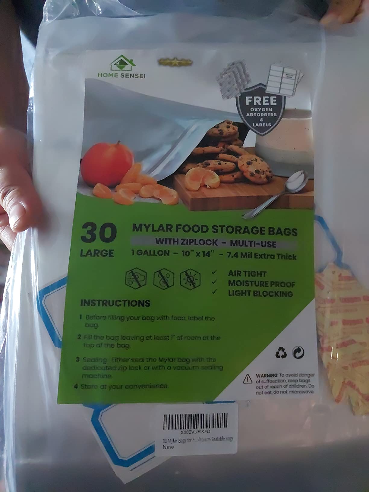 30 Mylar Bags for Food Storage 1 Gallon - Extra Thick 15 Mil - Long Term & Food Grade - Mylar Bags with Oxygen Absorbers 400cc- Zipper, Resealable, Stand-up Gousset - Bolsas Mylar con Abosrbentes customer photo 2
