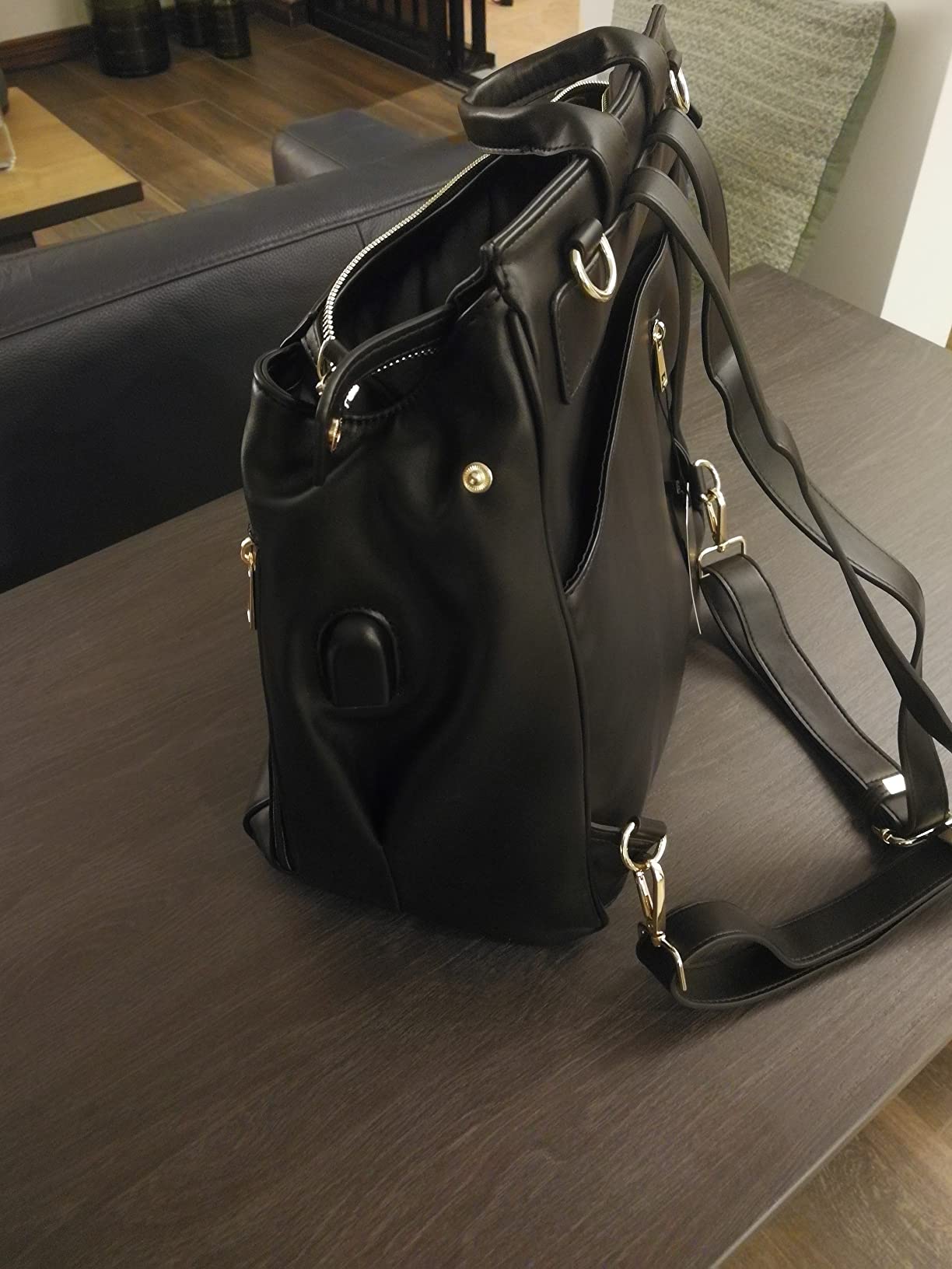 MIA + SOPHIA Leather Diaper Bag Backpack with USB Charging port, Changing Pad and Stroller Straps (Brown Mia) customer photo 2