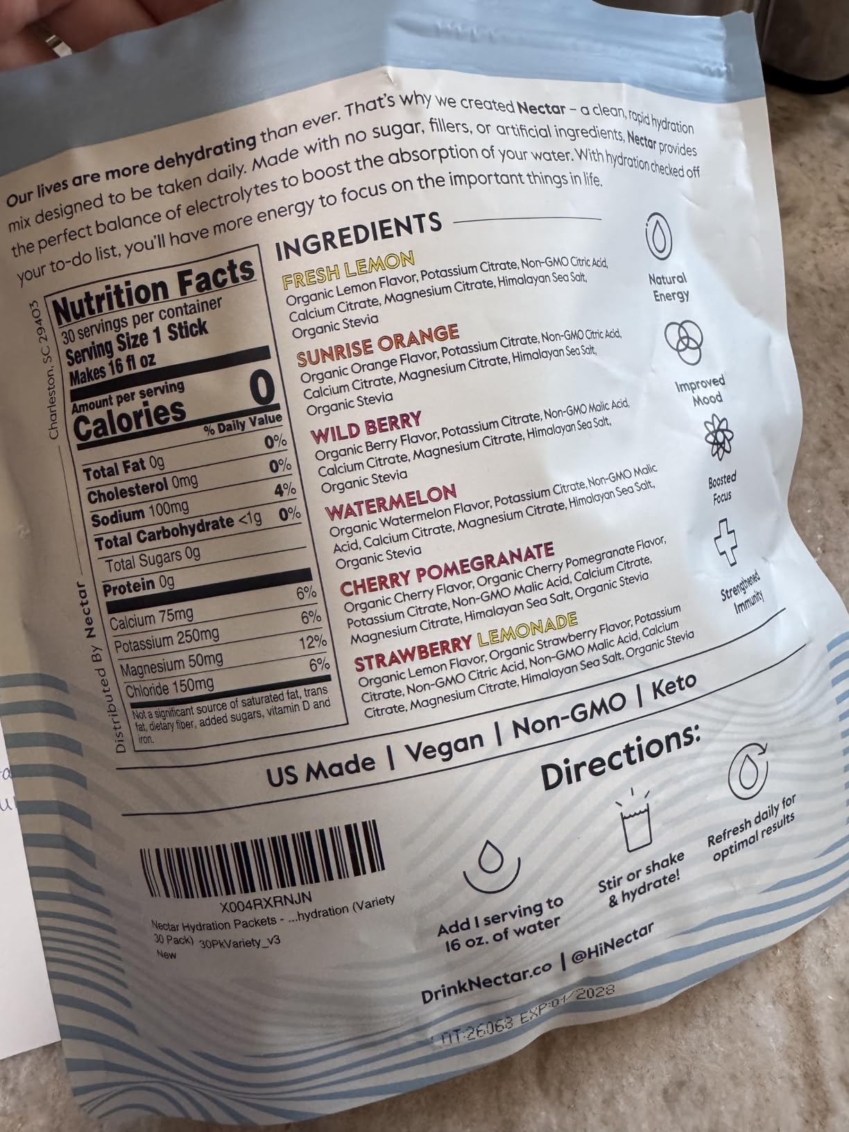 Nectar Hydration Packets - Electrolytes Powder Packets - Sugar Free & 0 Calorie - Organic Fruit Liquid Daily IV Electrolytes Powder for Dehydration Relief and Rehydration (Variety 30 Pack) customer photo 2