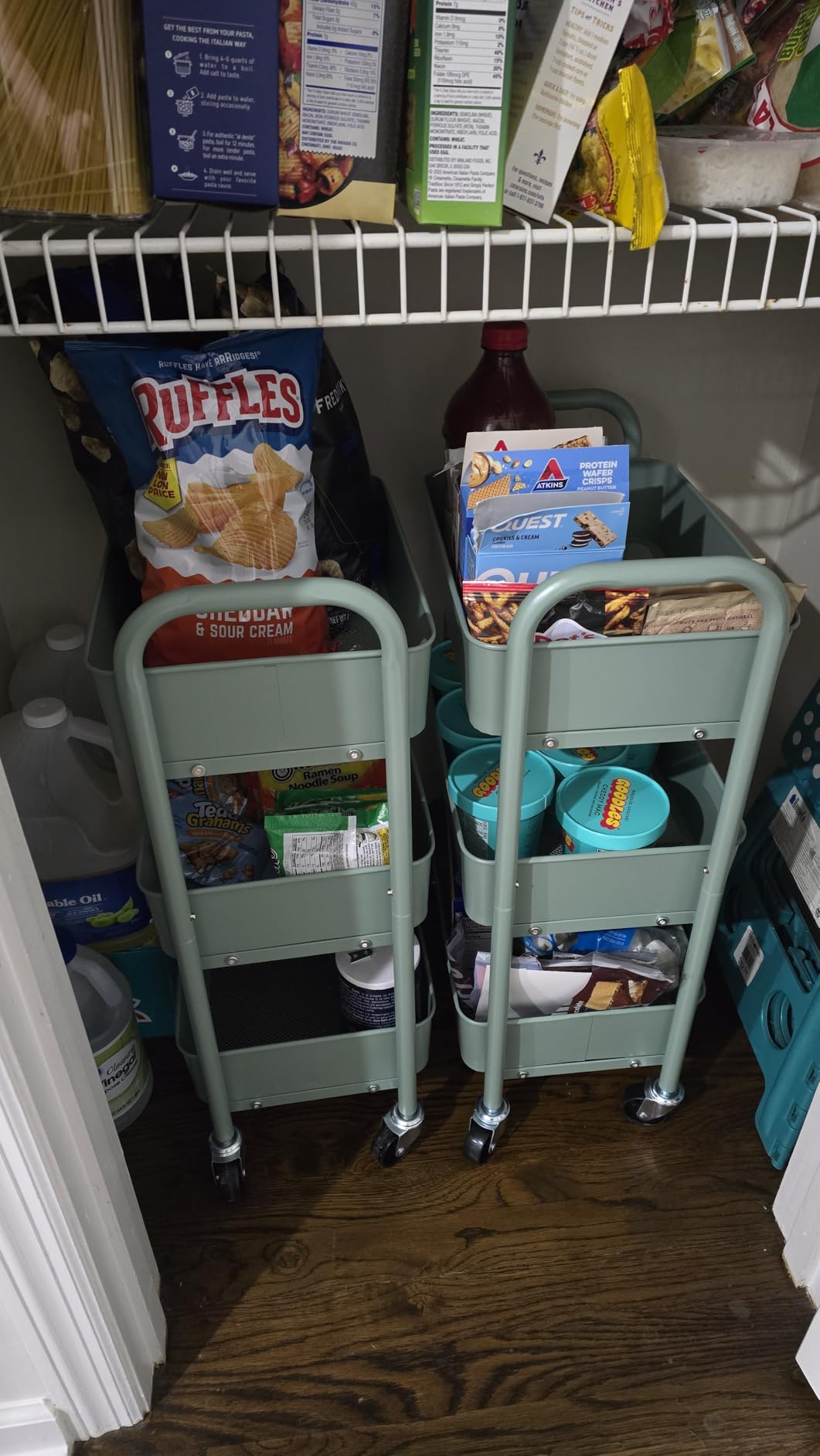 SunnyPoint 3-Tier Delicate Compact Rolling Metal Storage Organizer - Mobile Utility Cart Kitchen/Under Desk Cart with Caster Wheels - Army (15.35