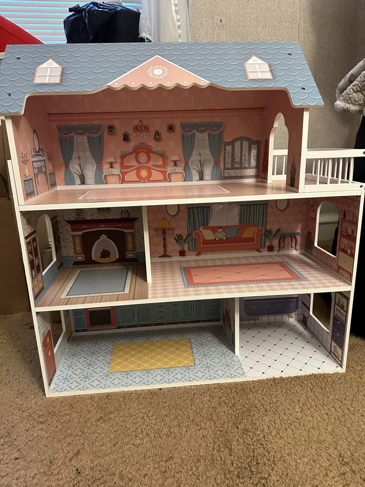ROBOTIME Doll House Wooden Dollhouse for Kids 3 4 5 6 Years Old, Doll House w/28PCS Furniture Plastic, for 3.3”Dolls, Birthday Presents for Toddler 3+ customer photo 1