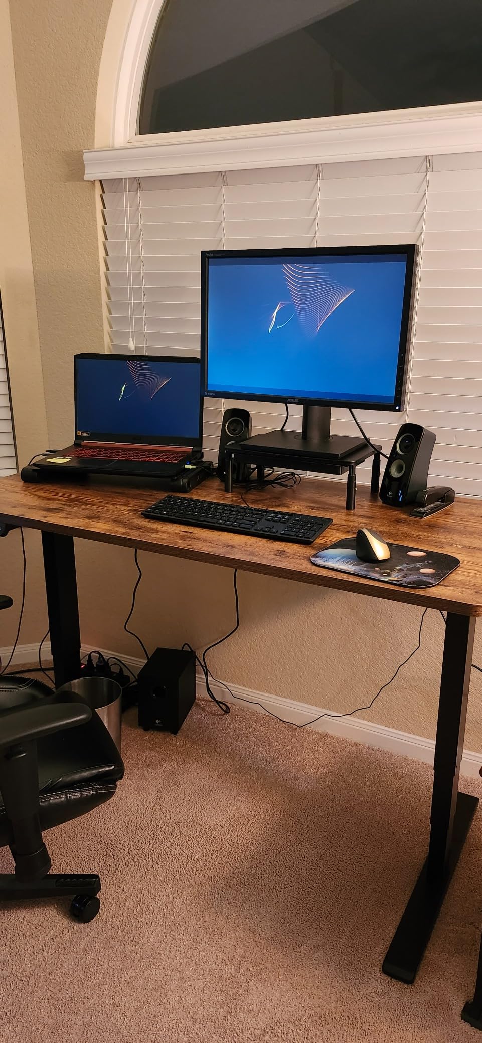 FLEXISPOT E6 3-Stage Dual Motor Electric Standing Desk 55 x 28 Sit Stand Up Desk, Holds 220 lbs, Adjustable Height w/Memory Presets, One-Piece Mahogany Desktop & Black Frame, Ships in 2 Boxes customer photo 2