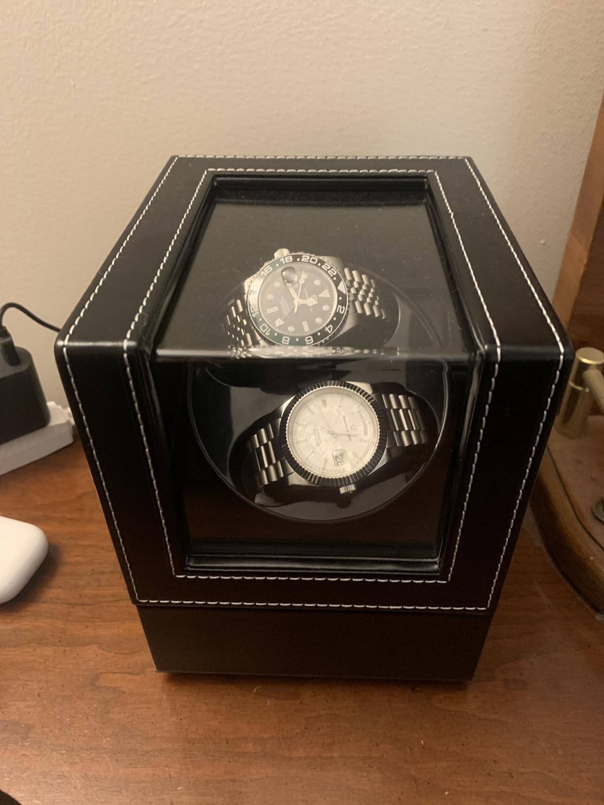 Mcbazel Watch Winder for Automatic Watches, Double Automatic Watch Winder Box with Quiet Japan-made Motor, Automatic Watch Display Storage Rotation Wristwatch Box with 2 Slots (Black PU Leather) customer photo 2