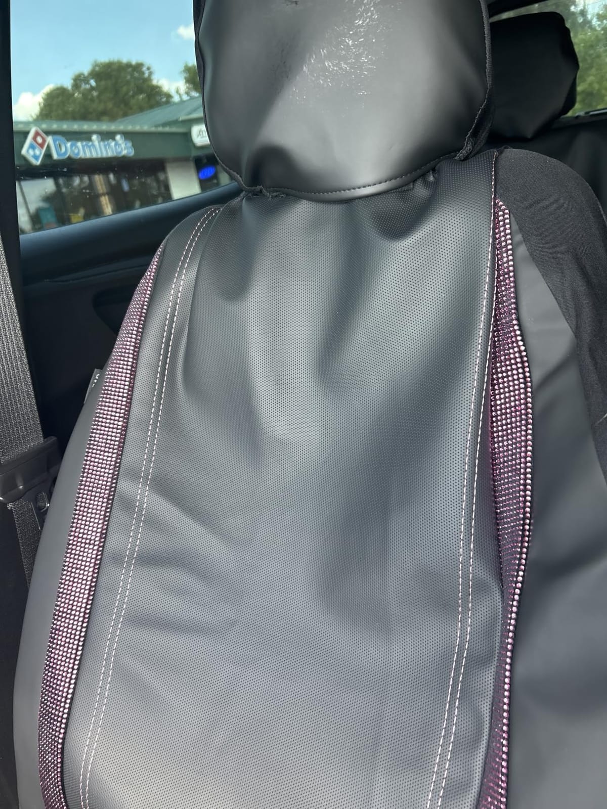 CAR PASS Leather Bling Diamond Car Seat Covers Full Set, Shining Rhinestone Waterproof Durable Rear with Zipper, Universal Fit Automotive Glitter Crystal Sparkle Strip for Cute Women Girly Black customer photo 1