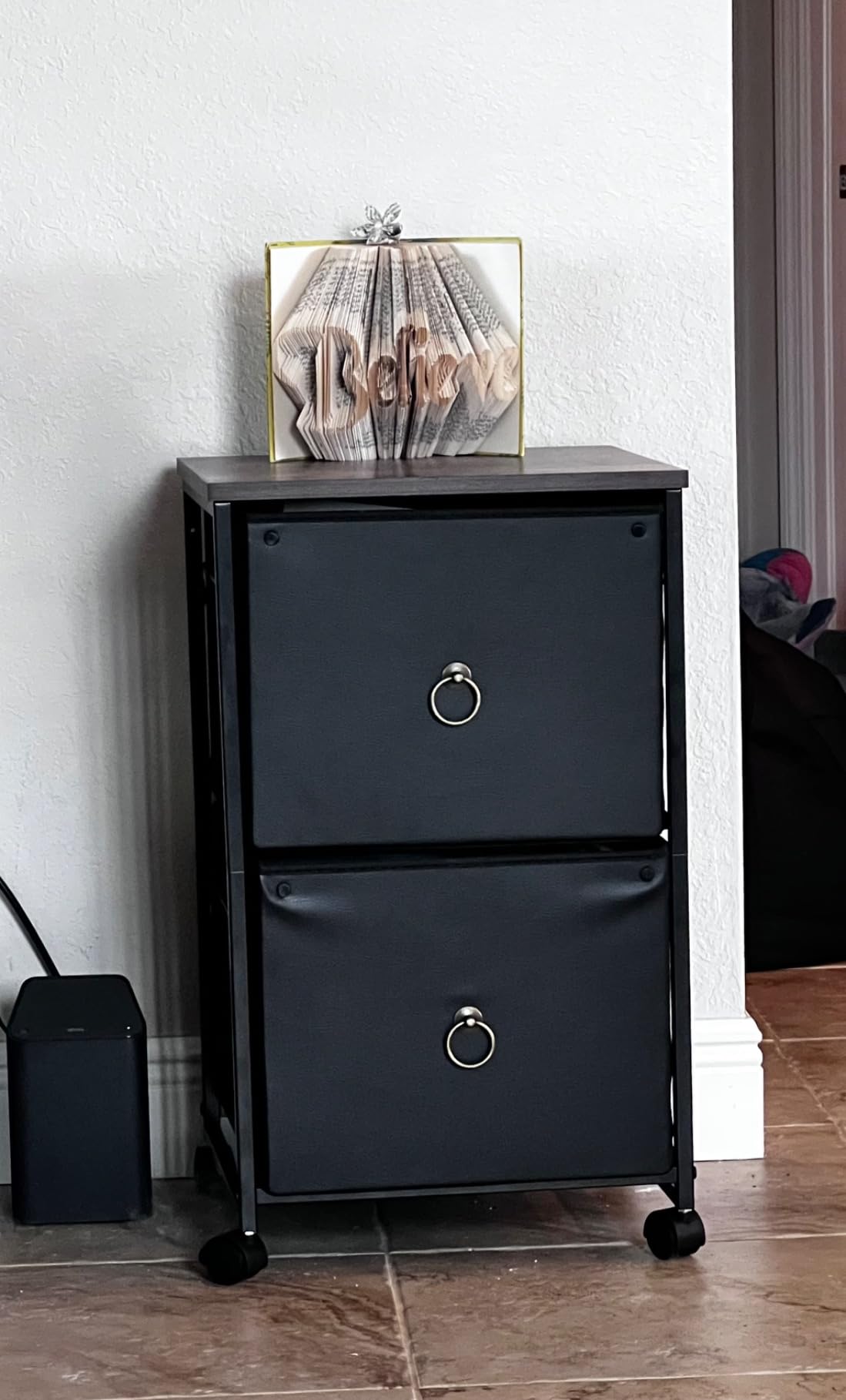HOOBRO 2 Drawer Mobile File Cabinet, Rolling Printer Stand, Vertical Filing Cabinet, Office Drawers, Filing Cart for Home Office, A4/Letter Size, Nonwovens Drawer, Black and Rustic Brown BFK20WJ01 customer photo 1