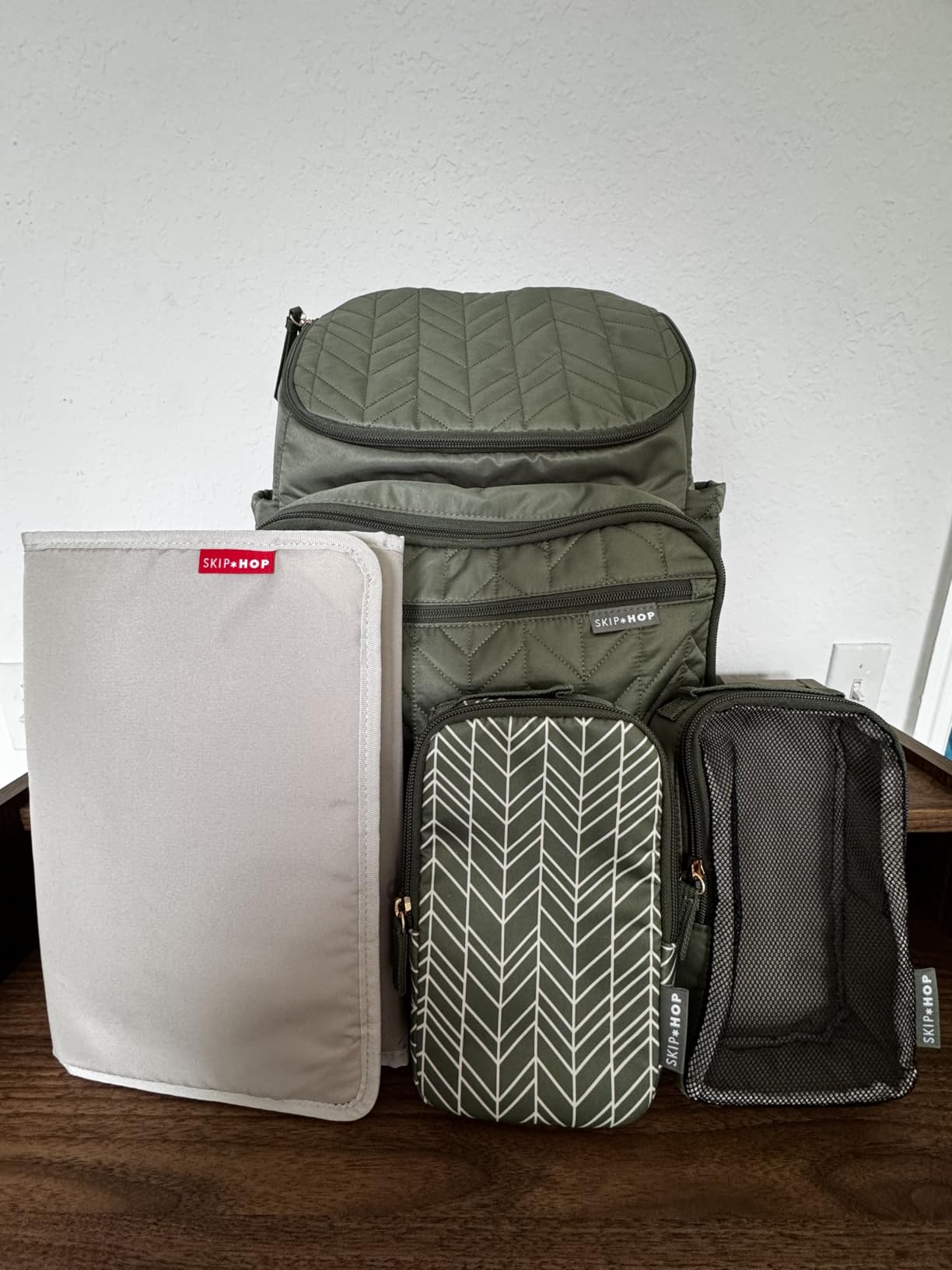 Skip Hop Diaper Bag Backpack: Forma, Multi-Function Baby Travel Bag with Changing Pad & Stroller Attachment, Sage customer photo 2